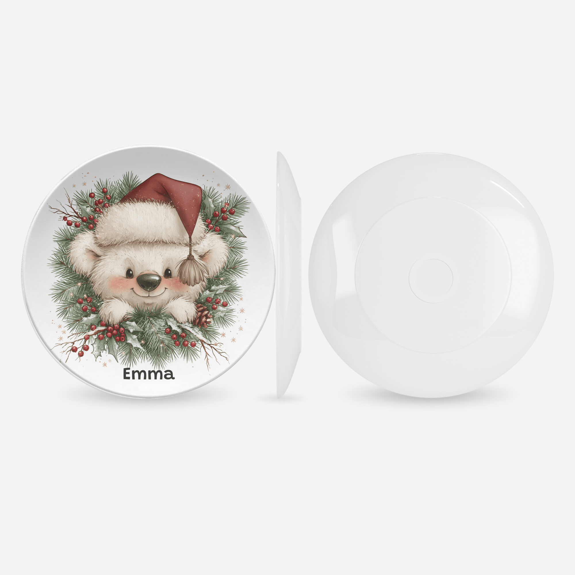 Personalized Christmas Wreath Bear Plate by Lil Plate Shop