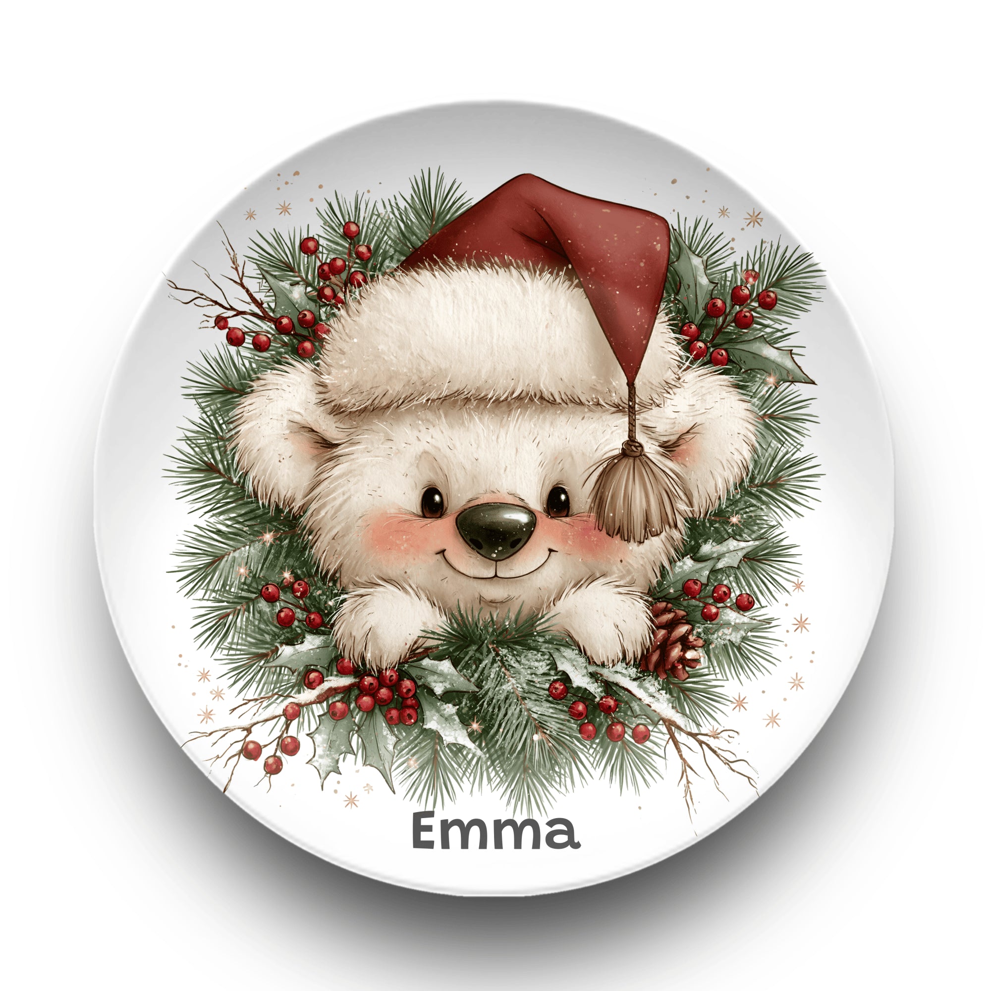 Personalized Christmas Wreath Bear Plate Plate by Lil Plate Shop