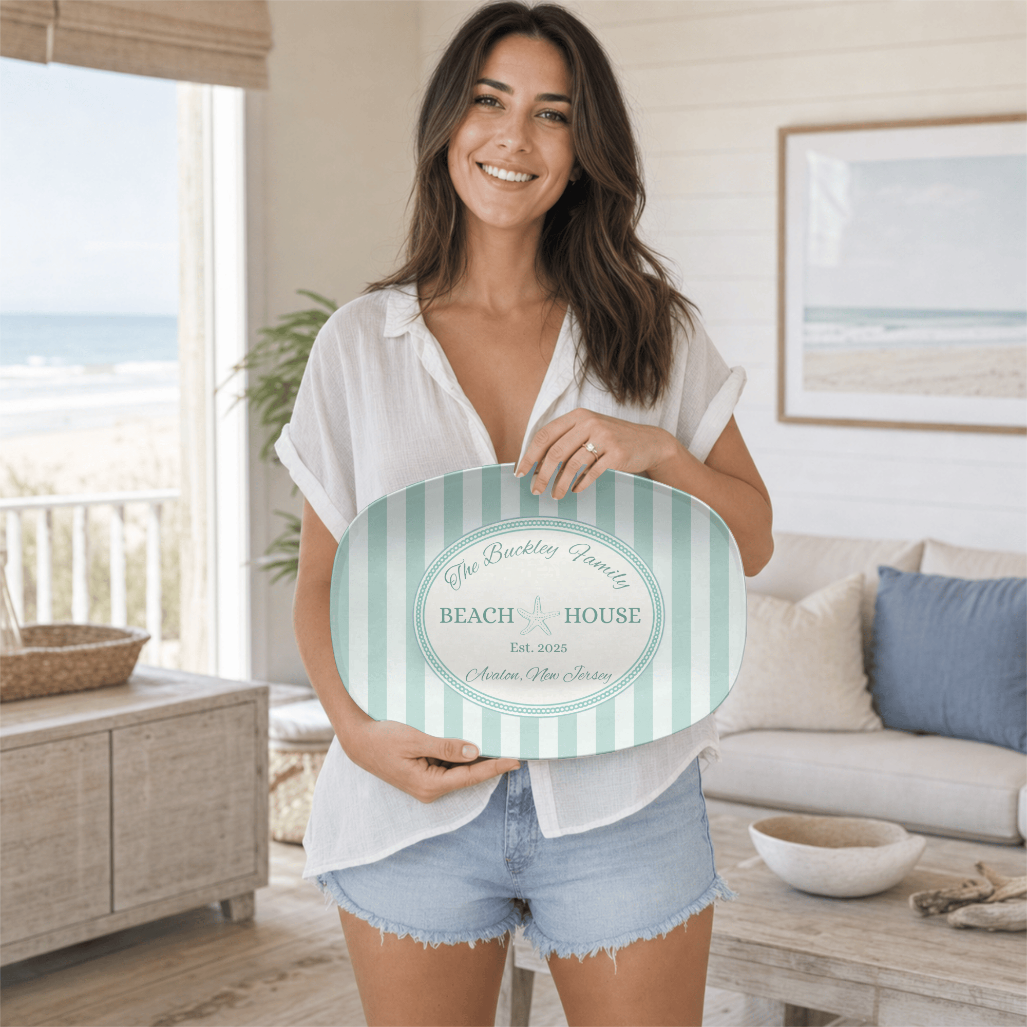 Personalized Coastal Seafoam Beach Platter by Lil Plate Shop
