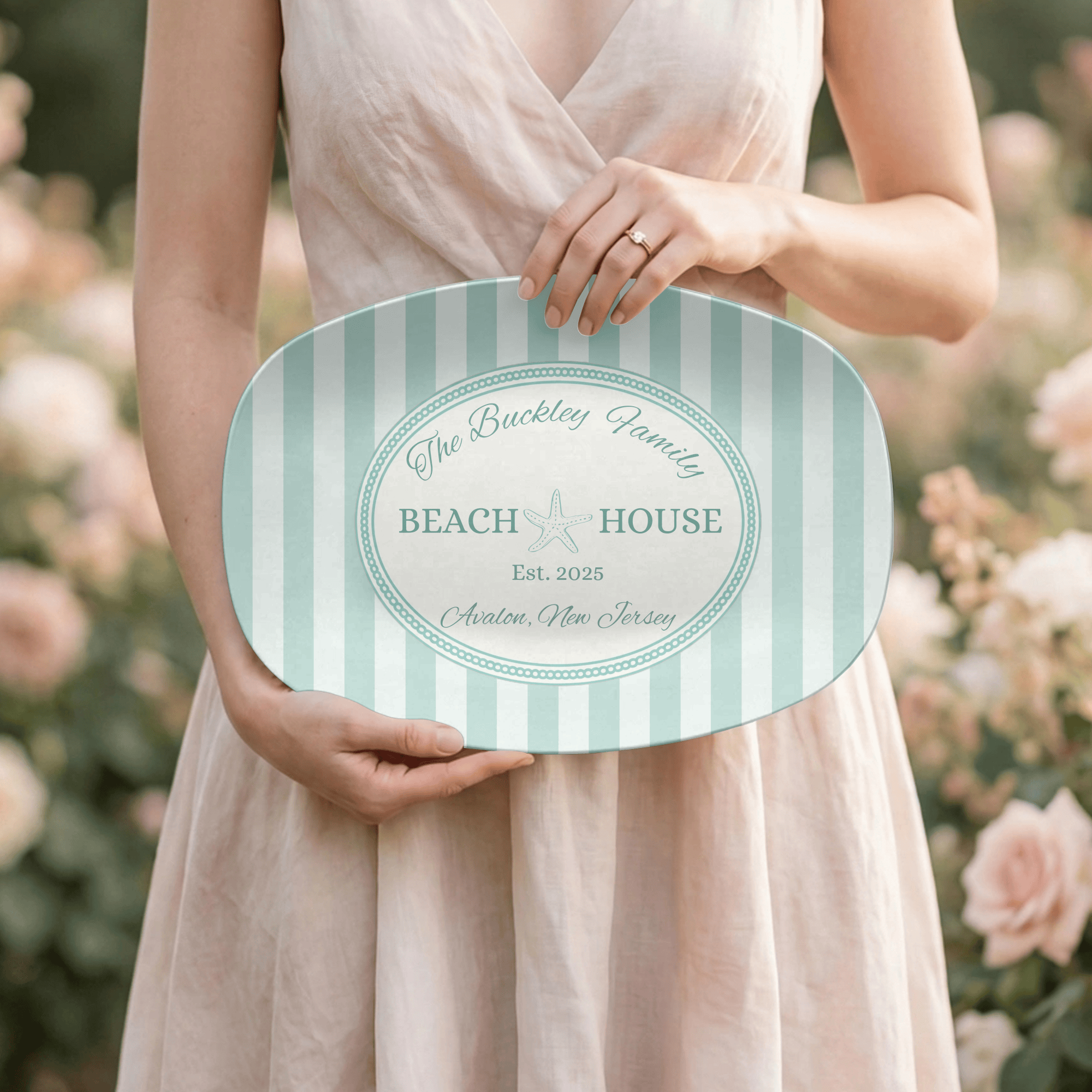 Personalized Coastal Seafoam Beach Platter by Lil Plate Shop