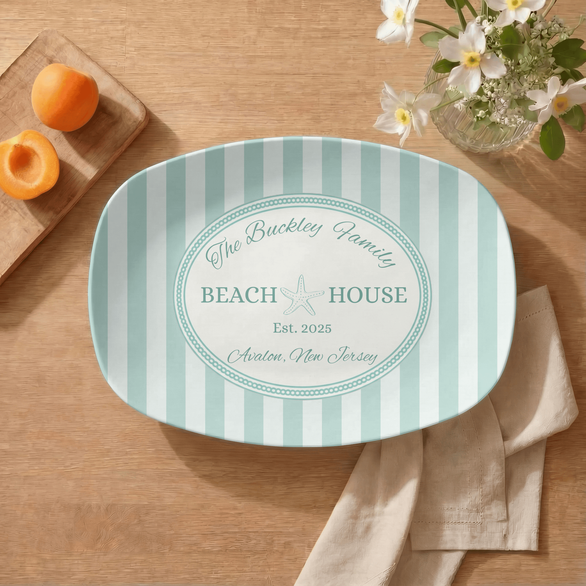 Personalized Coastal Seafoam Beach Platter by Lil Plate Shop