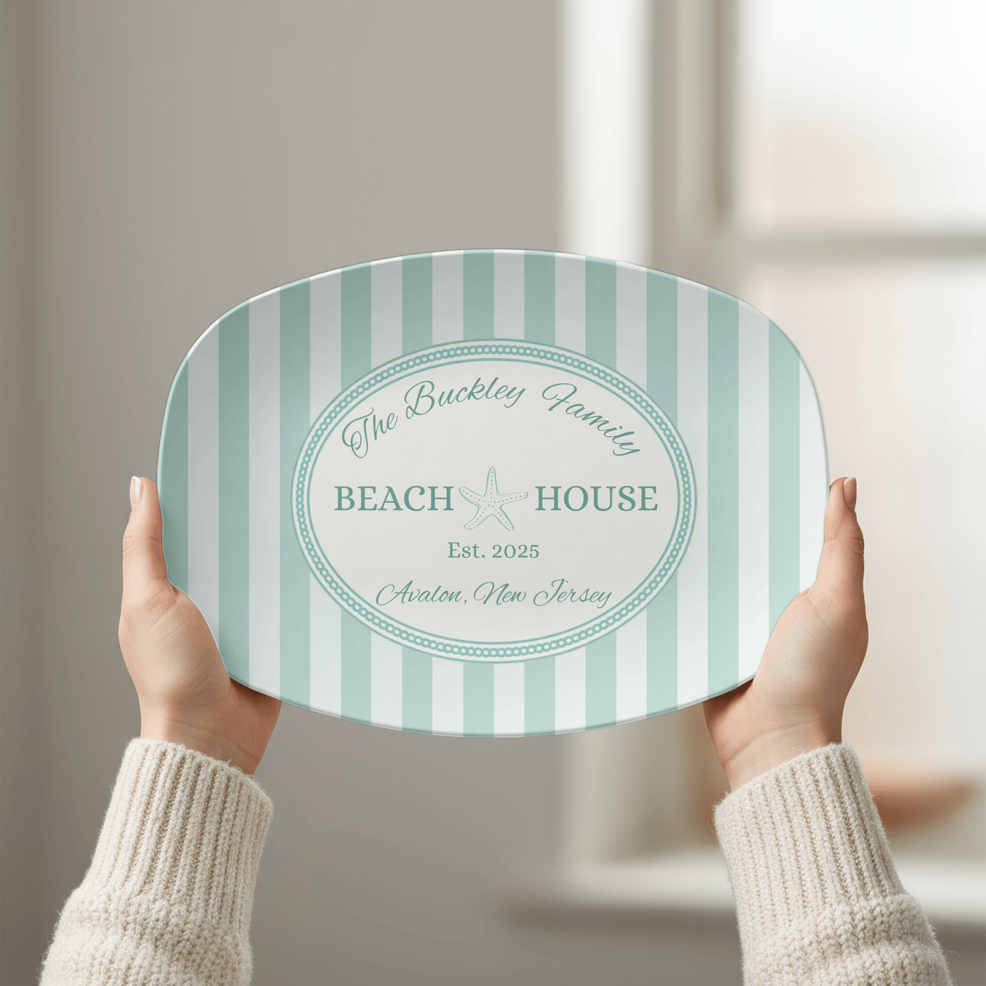 Personalized Coastal Seafoam Beach Platter by Lil Plate Shop