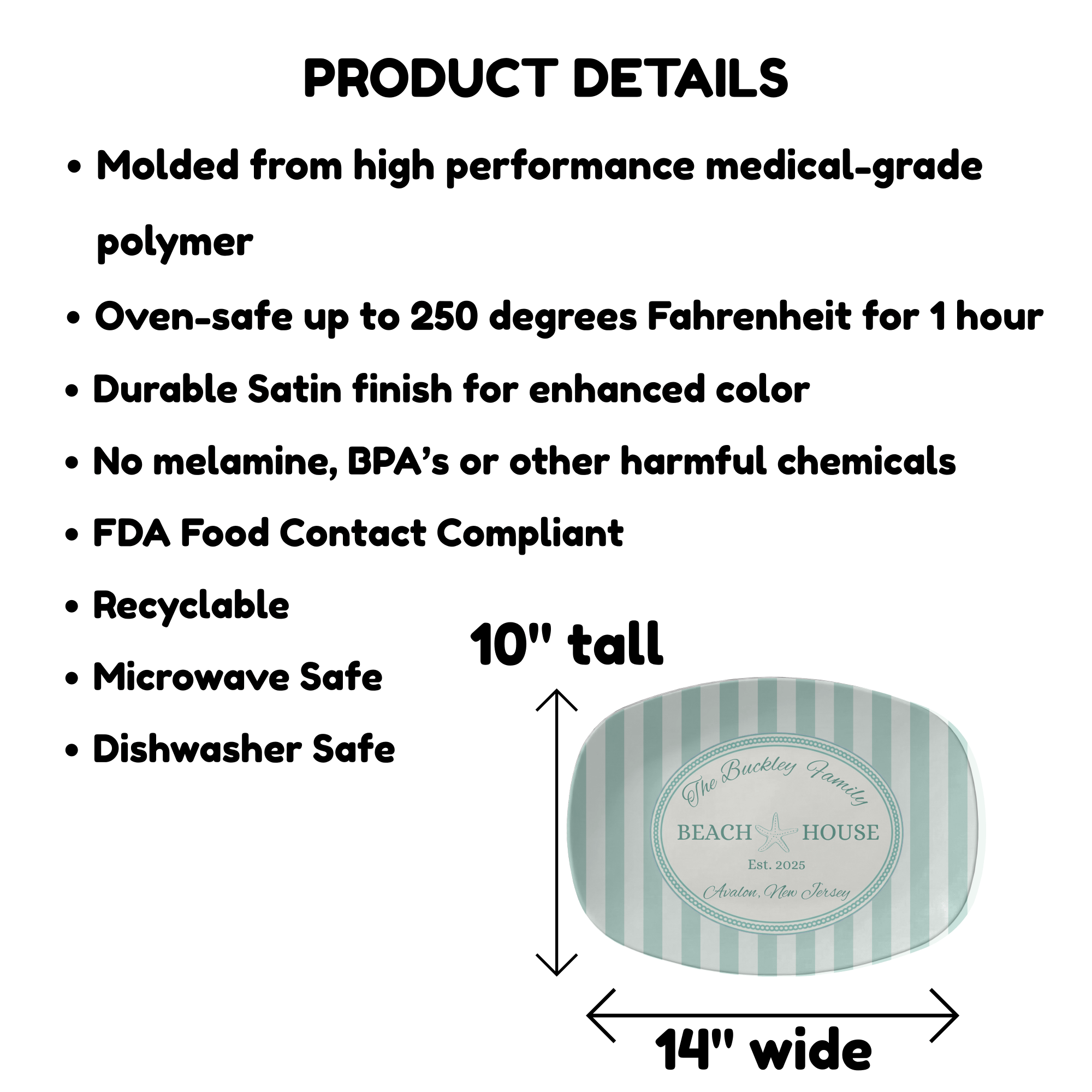 Personalized Coastal Seafoam Beach Platter by Lil Plate Shop
