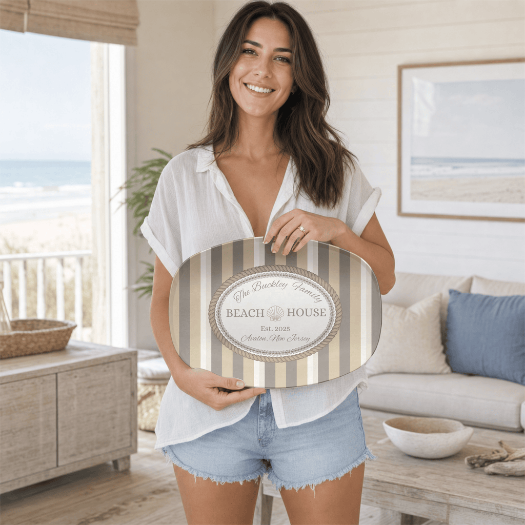 Personalized Coastal Taupe Beach Platter by Lil Plate Shop