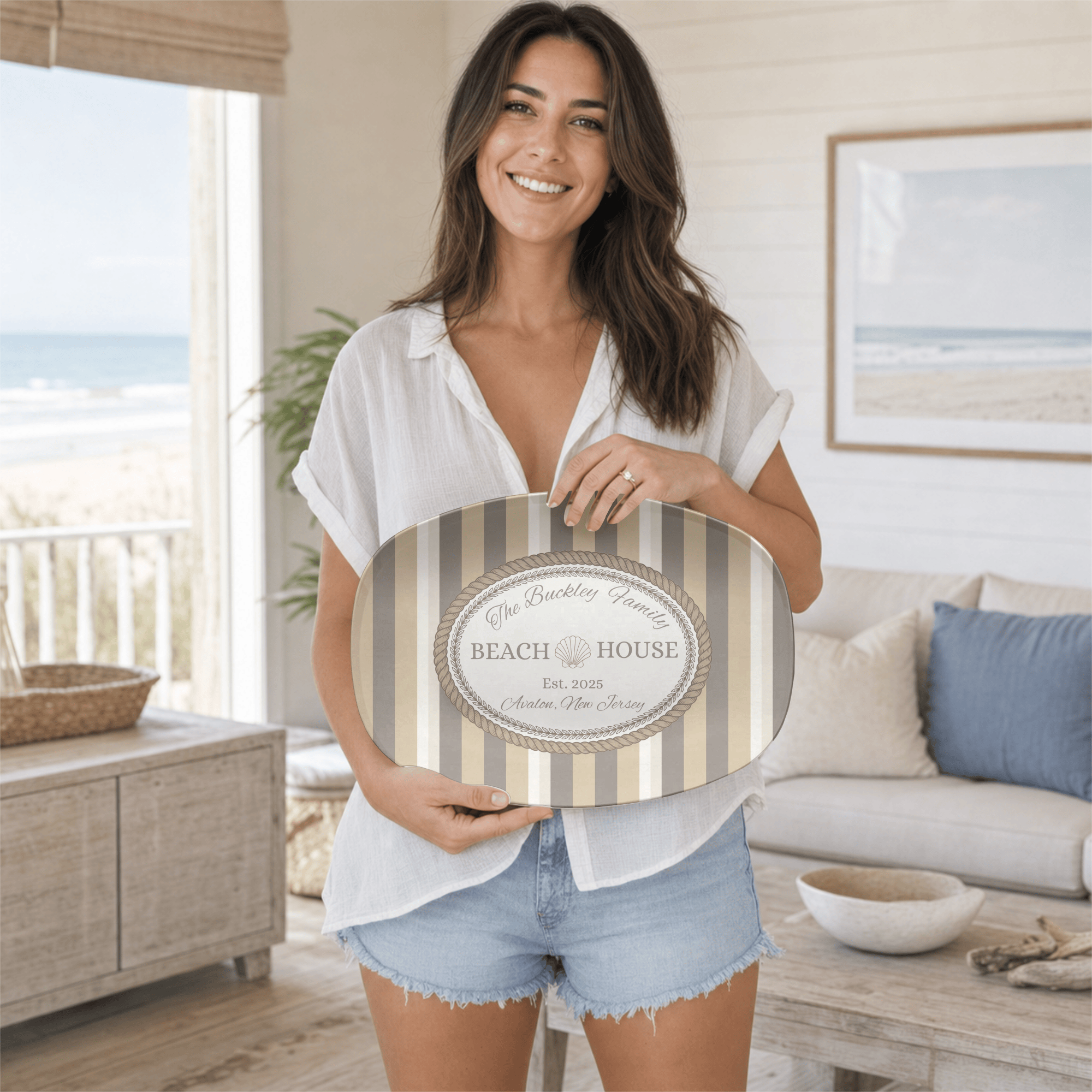 Personalized Coastal Taupe Beach Platter by Lil Plate Shop