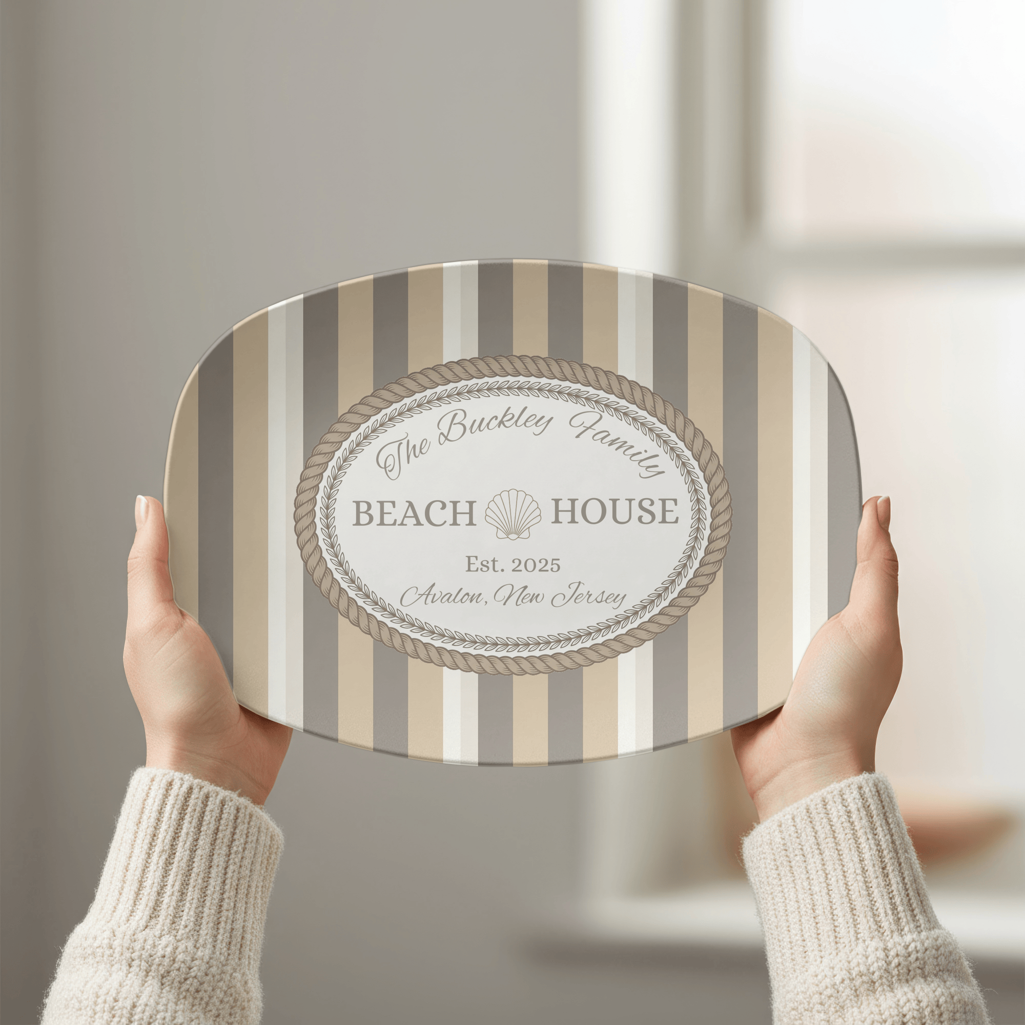 Personalized Coastal Taupe Beach Platter by Lil Plate Shop