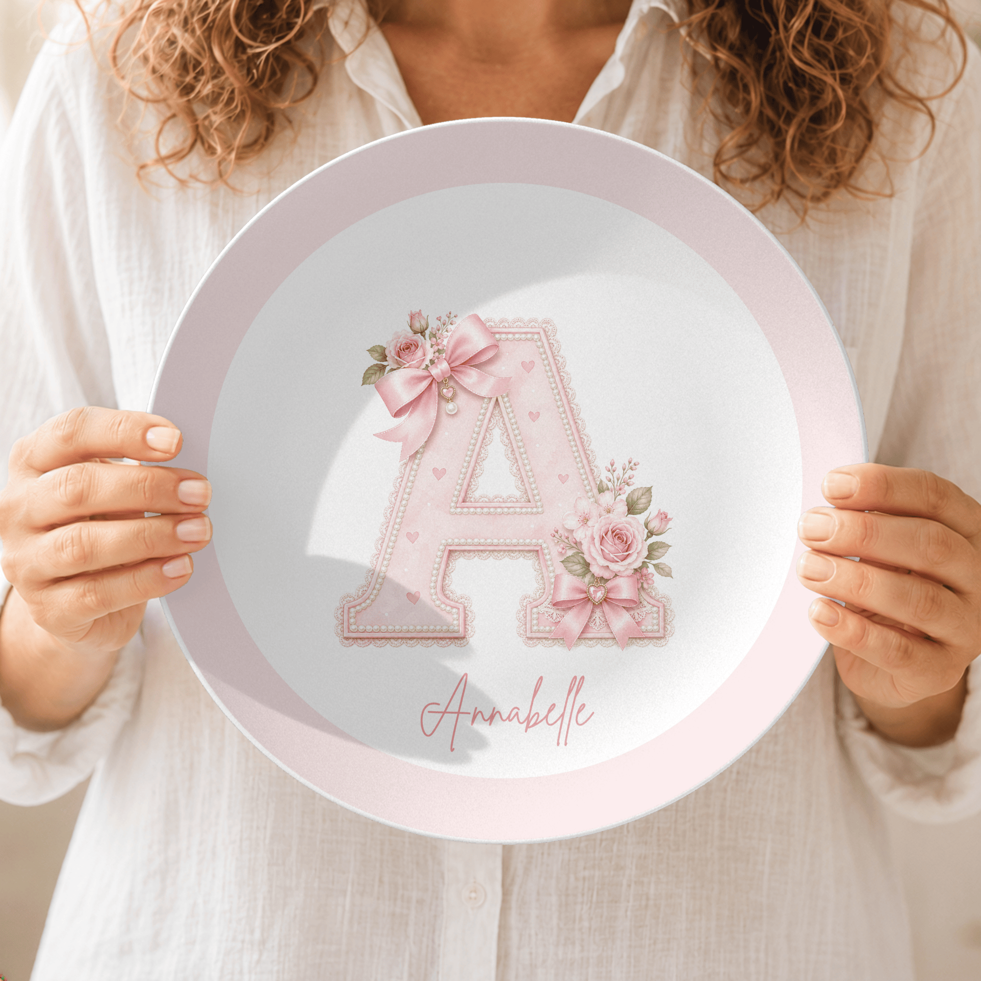 Personalized Coquette Alphabet Name Plate by Lil Plate Shop