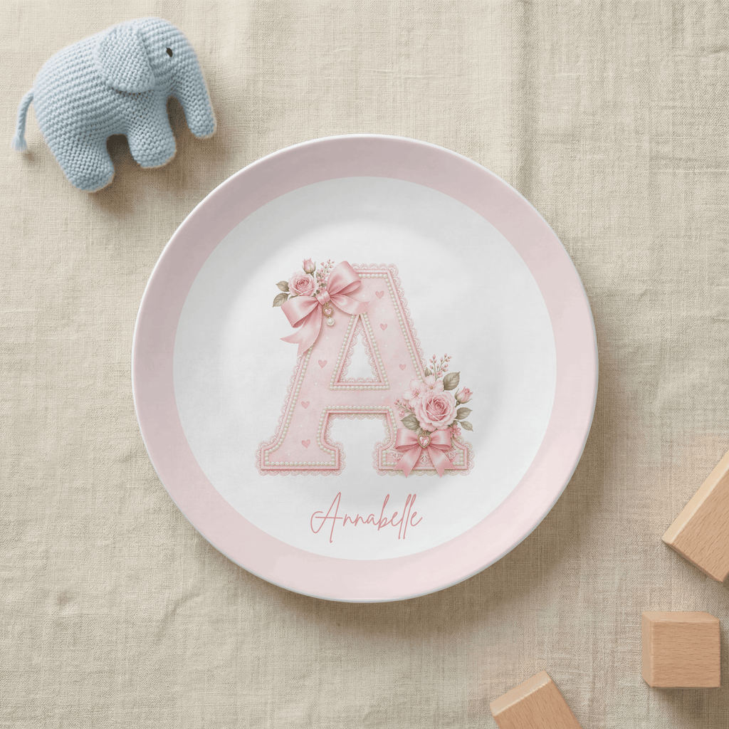 Personalized Coquette Alphabet Name Plate by Lil Plate Shop