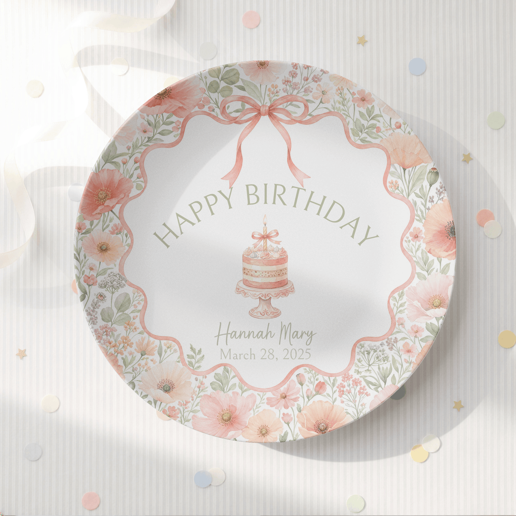Personalized Coral Poppy Birthday Plate by Lil Plate Shop