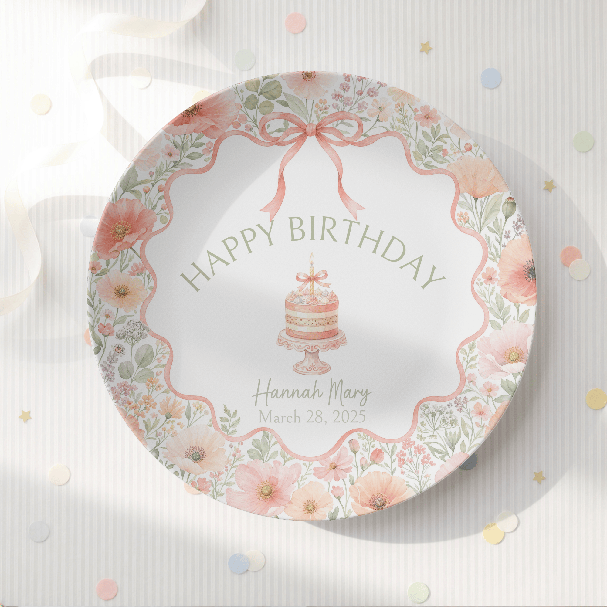Personalized Coral Poppy Birthday Plate by Lil Plate Shop