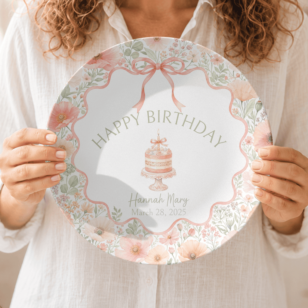 Personalized Coral Poppy Birthday Plate by Lil Plate Shop