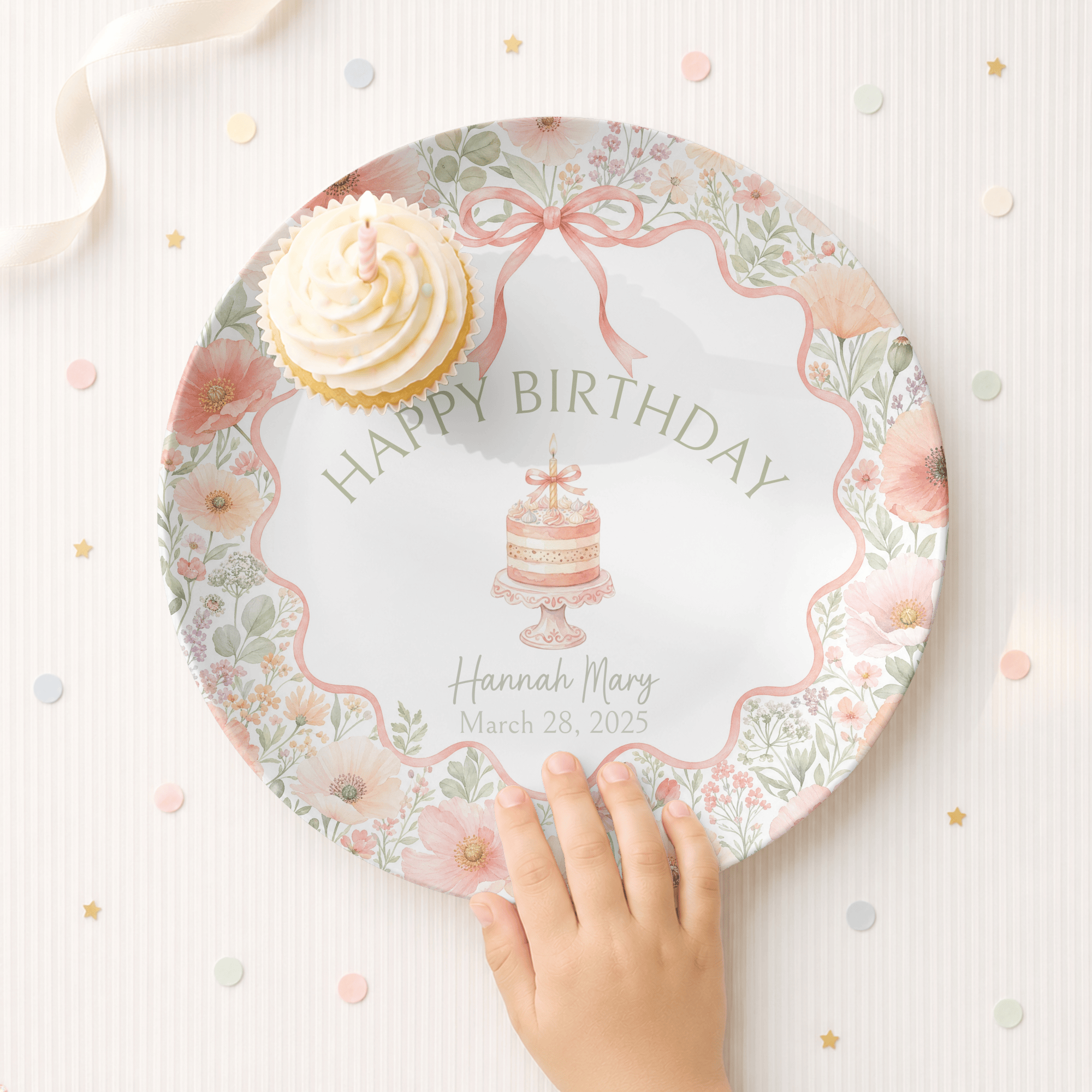 Personalized Coral Poppy Birthday Plate by Lil Plate Shop