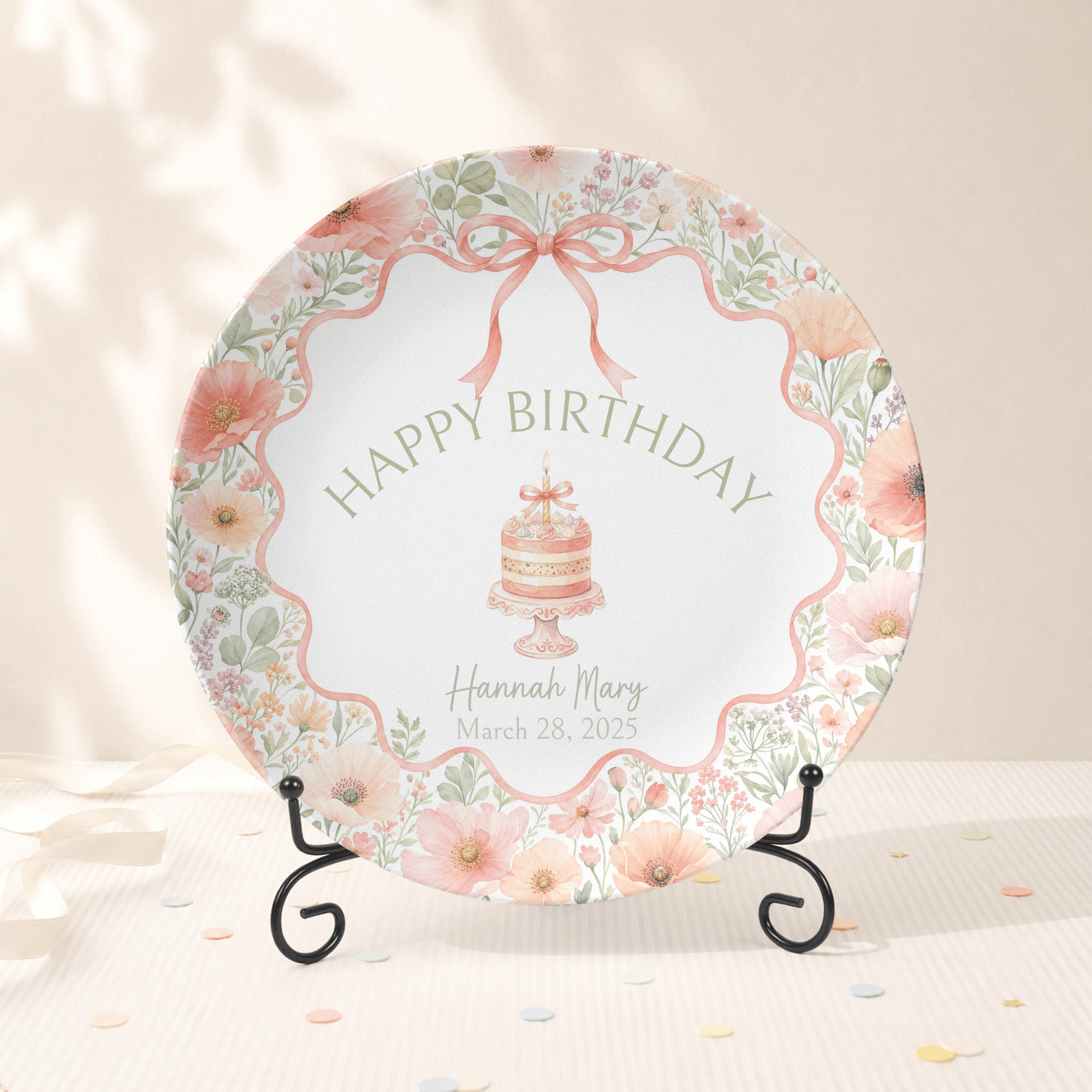 Personalized Coral Poppy Birthday Plate by Lil Plate Shop