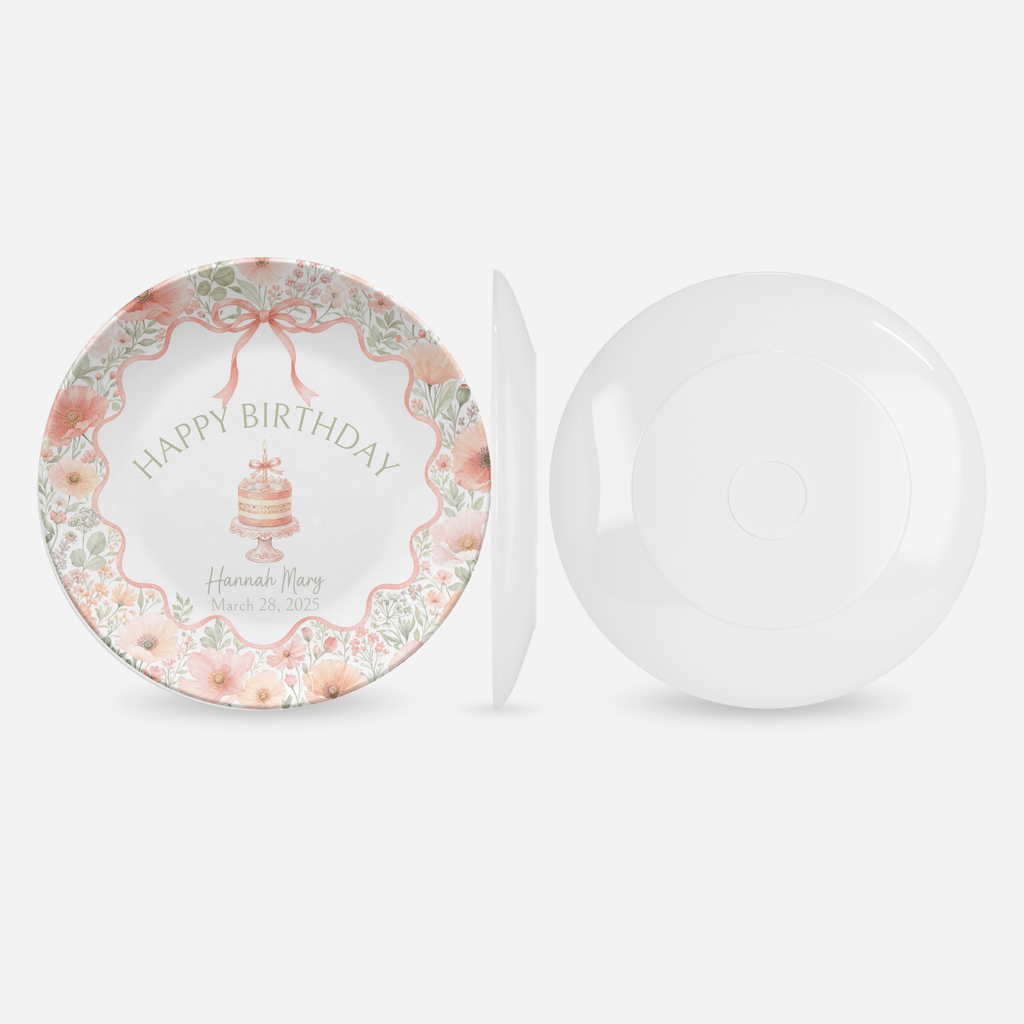 Personalized Coral Poppy Birthday Plate by Lil Plate Shop