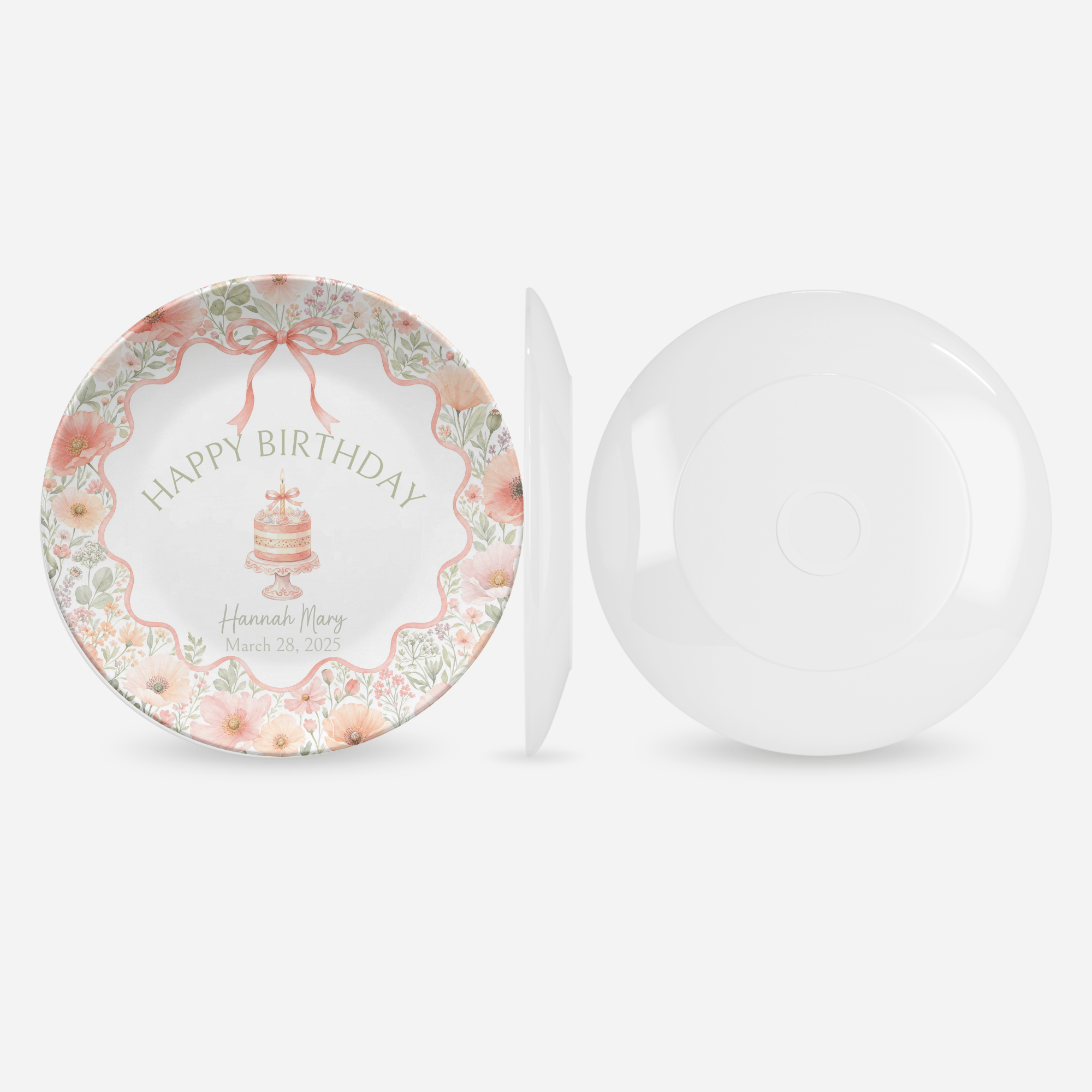Personalized Coral Poppy Birthday Plate by Lil Plate Shop