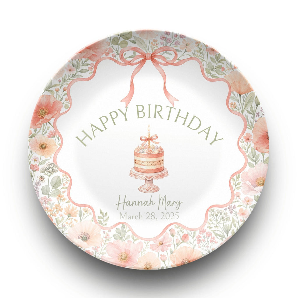 Personalized Coral Poppy Birthday Plate Plate by Lil Plate Shop