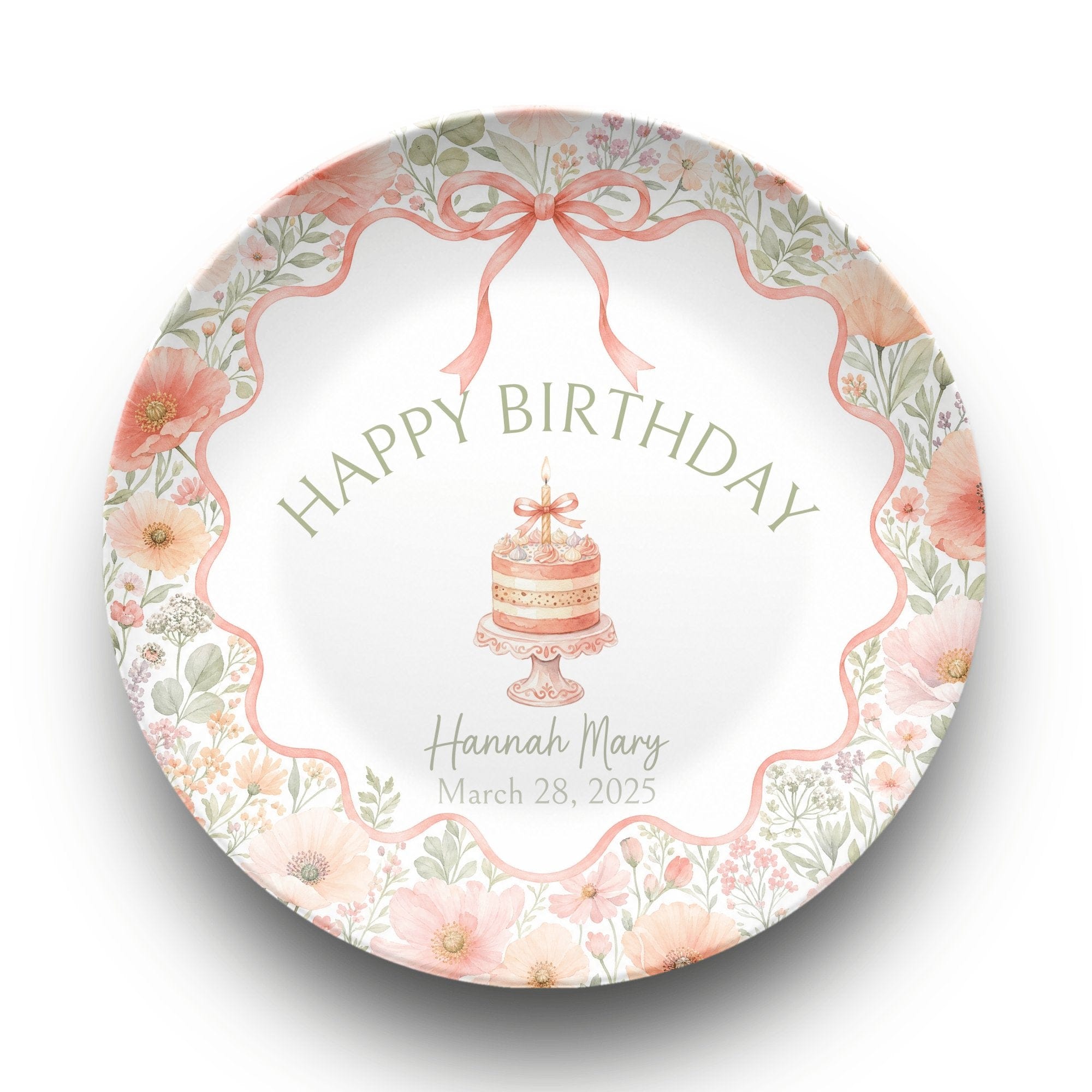 Personalized Coral Poppy Birthday Plate Plate by Lil Plate Shop