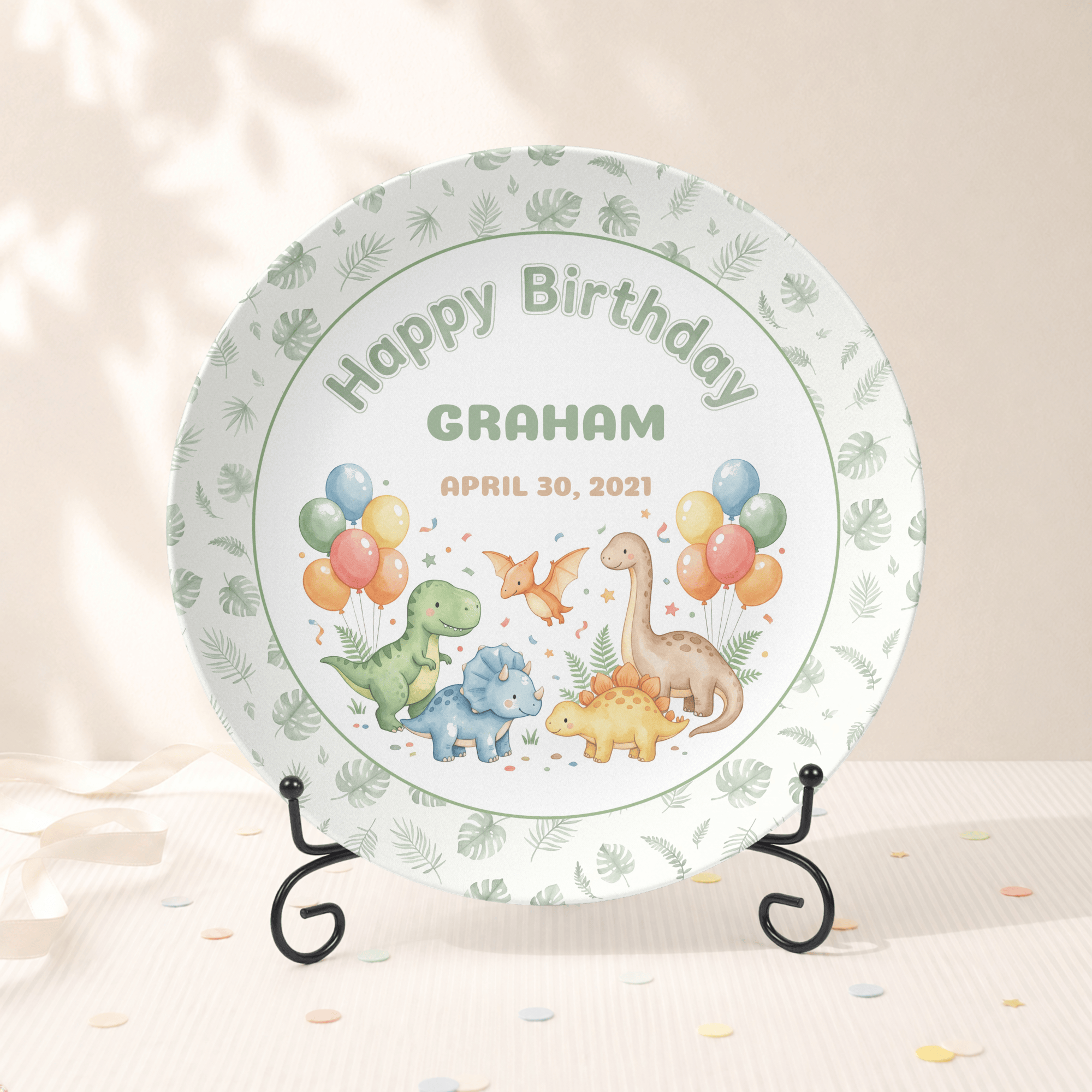 Personalized Dinosaur Balloon Plate Plate With Stand by Lil Plate Shop