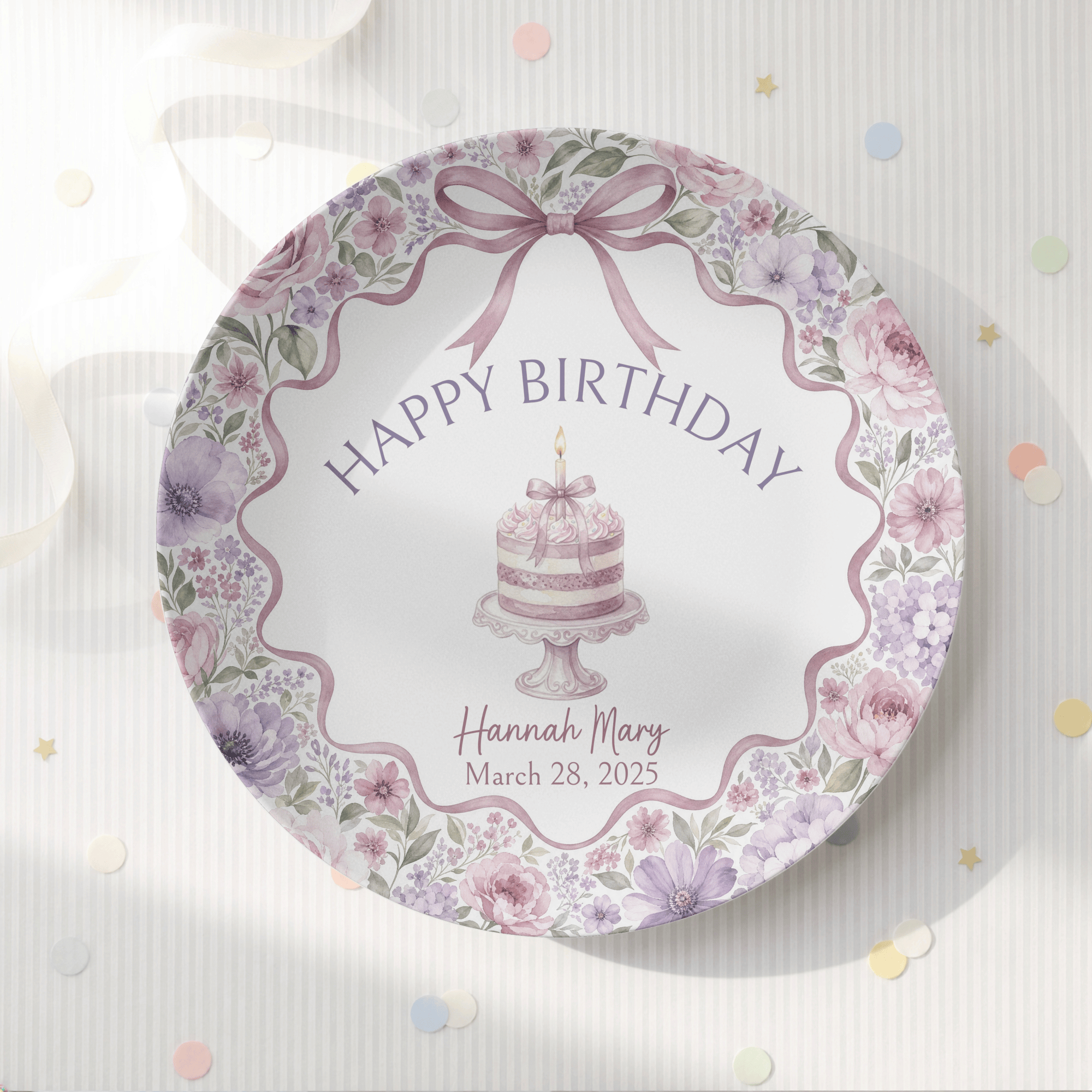 Personalized Dusty Mauve Cottage Birthday Plate by Lil Plate Shop