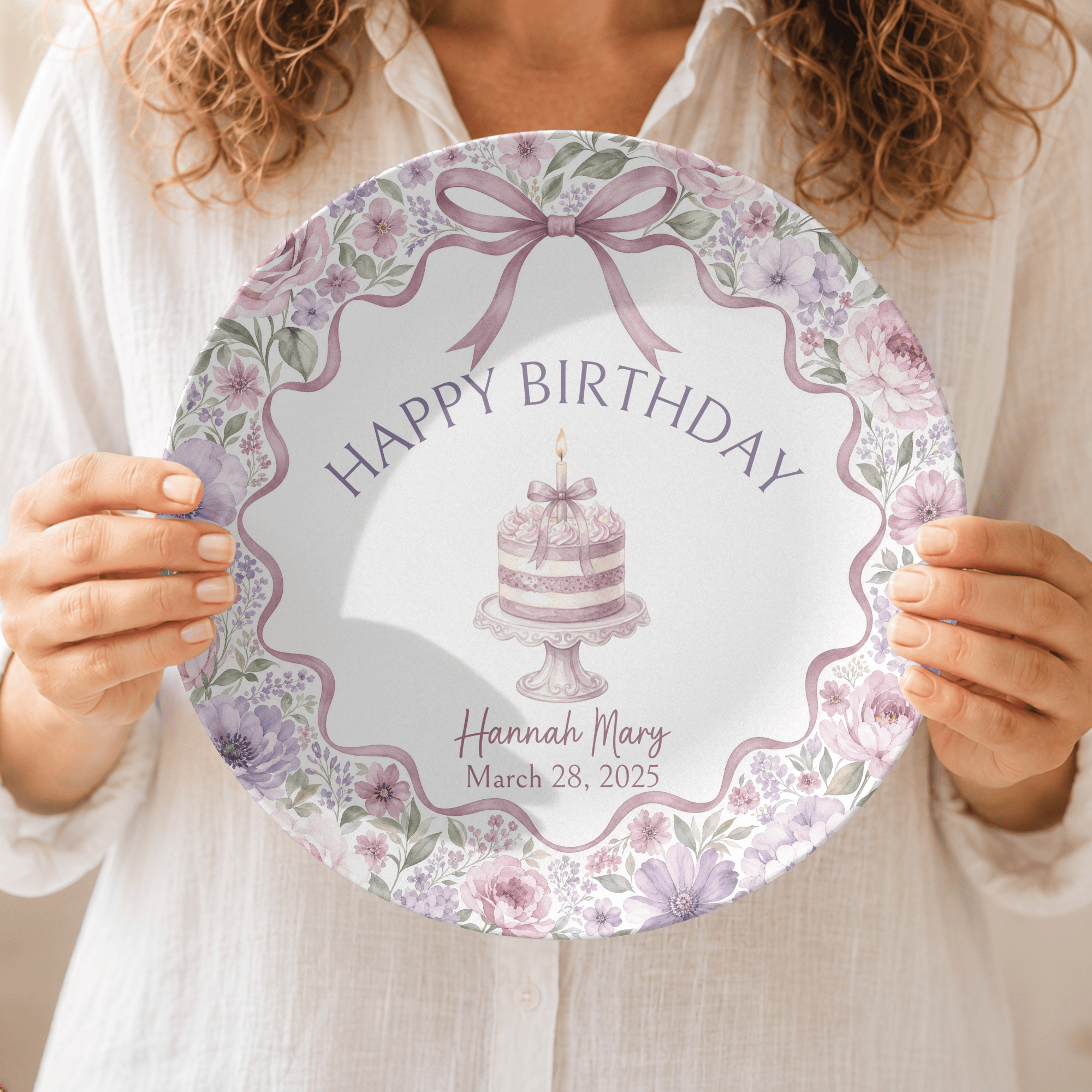 Personalized Dusty Mauve Cottage Birthday Plate by Lil Plate Shop