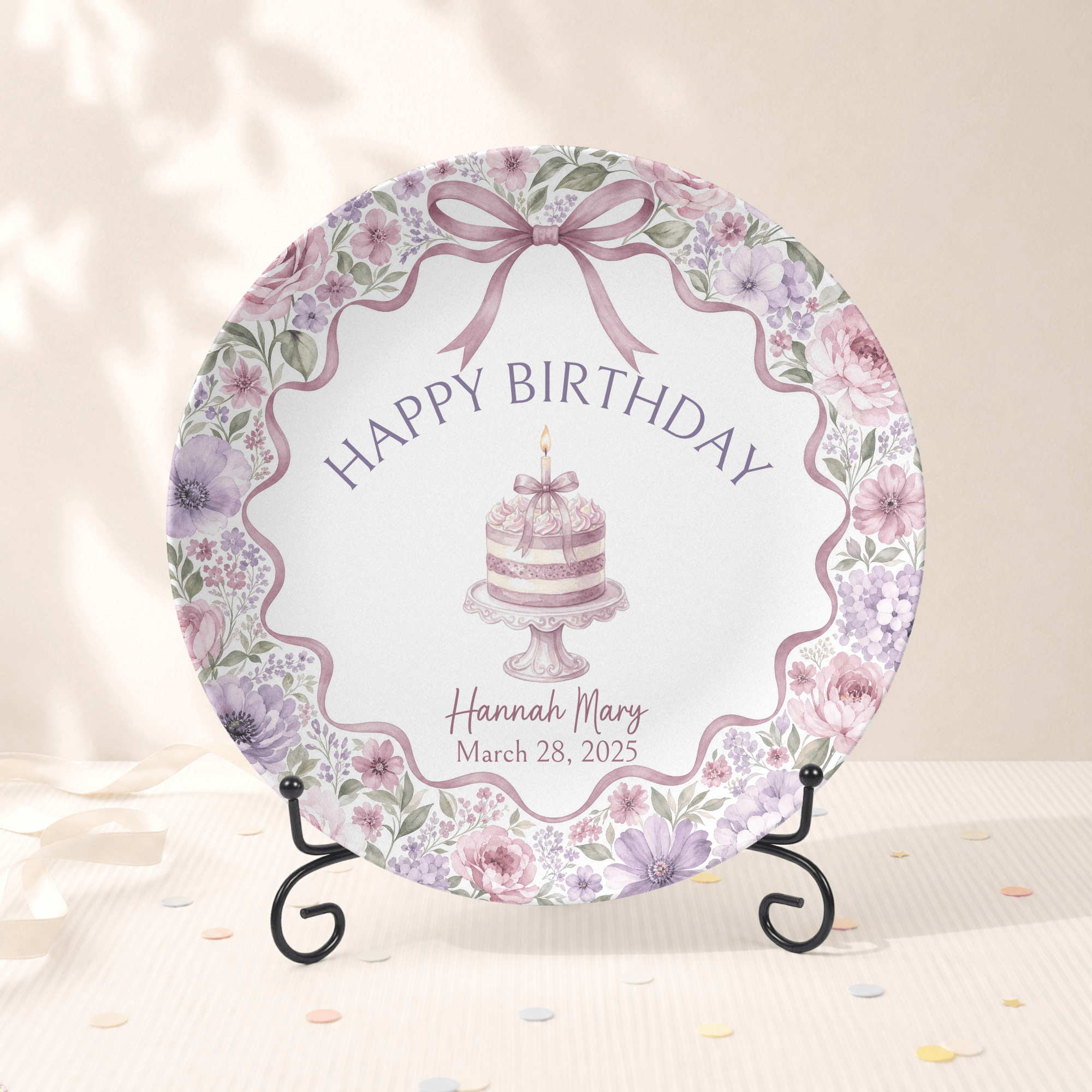 Personalized Dusty Mauve Cottage Birthday Plate Plate With Stand by Lil Plate Shop