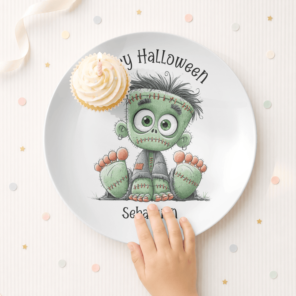 Personalized Frankenstein Halloween Plate by Lil Plate Shop