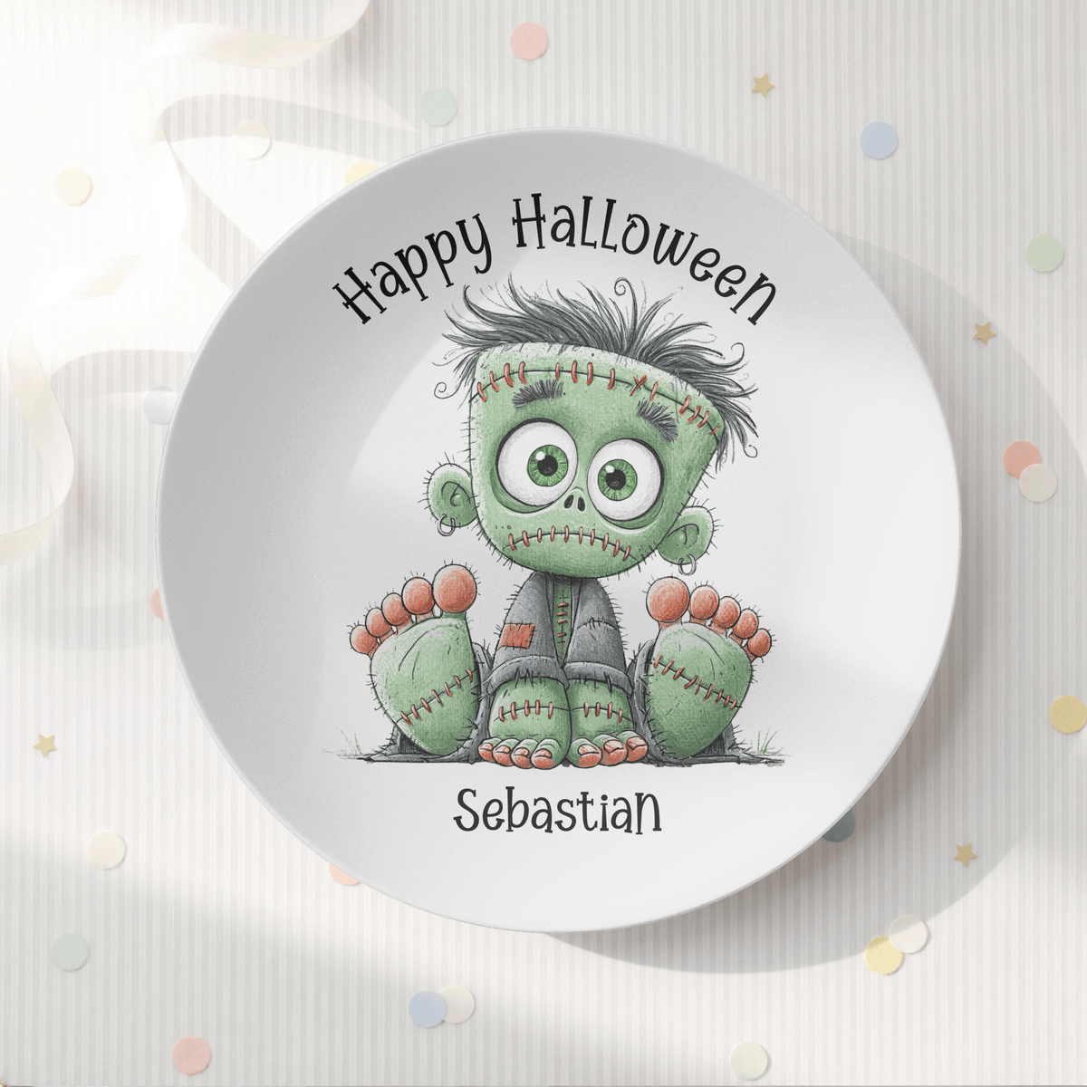 Personalized Frankenstein Halloween Plate by Lil Plate Shop