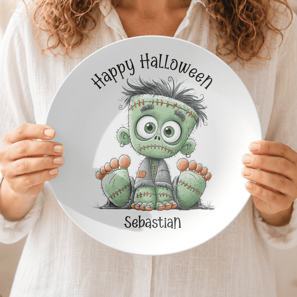 Personalized Frankenstein Halloween Plate by Lil Plate Shop