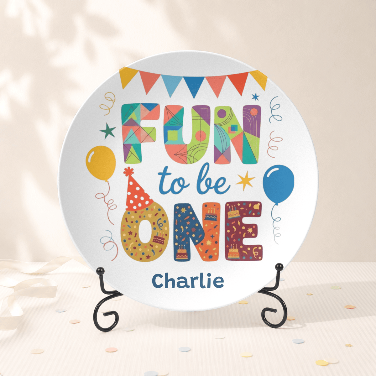 Personalized Fun to be One Plate Plate With Stand by Lil Plate Shop