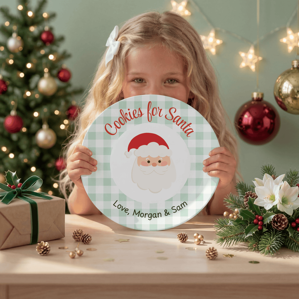 Personalized Gingham Cookies for Santa Plate by Lil Plate Shop