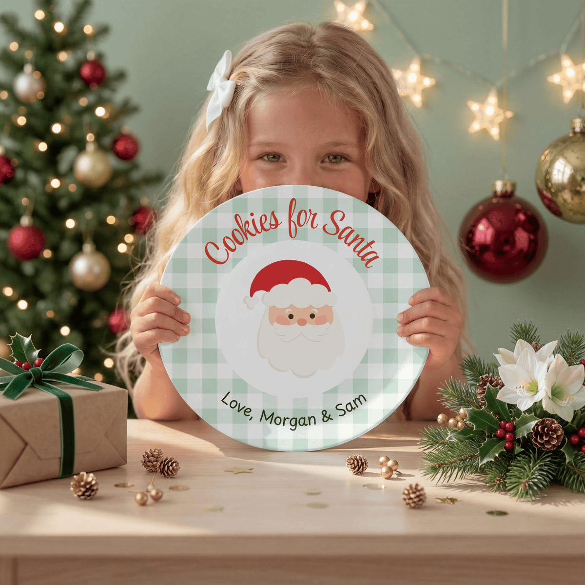 Personalized Gingham Cookies for Santa Plate by Lil Plate Shop