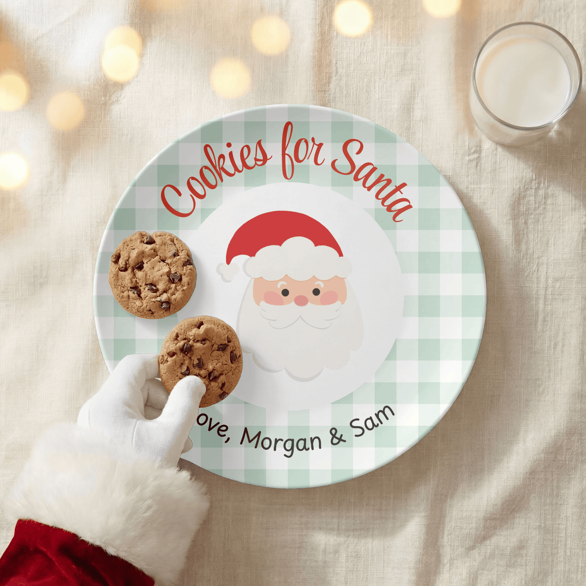 Personalized Gingham Cookies for Santa Plate by Lil Plate Shop
