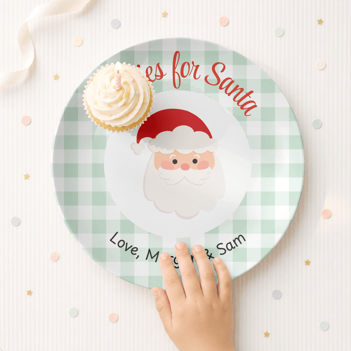 Personalized Gingham Cookies for Santa Plate by Lil Plate Shop