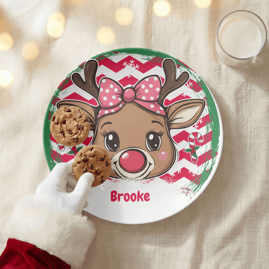 Personalized Girl Bow Reindeer Plate by Lil Plate Shop
