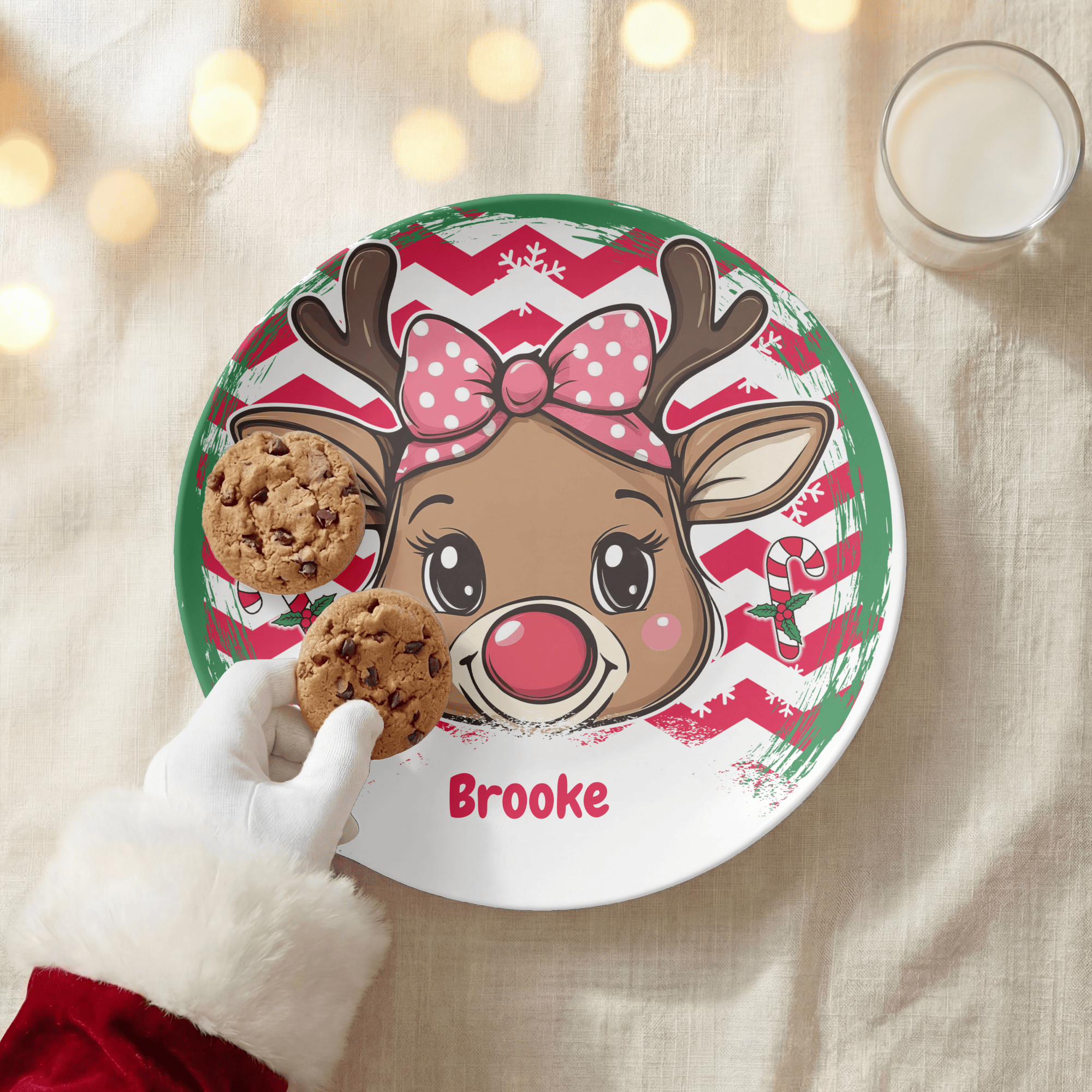 Personalized Girl Bow Reindeer Plate by Lil Plate Shop