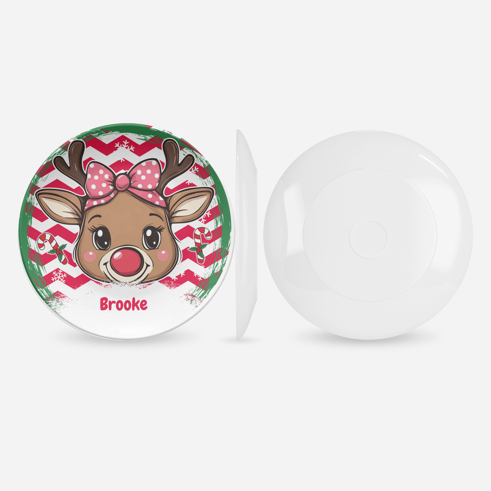 Personalized Girl Bow Reindeer Plate by Lil Plate Shop