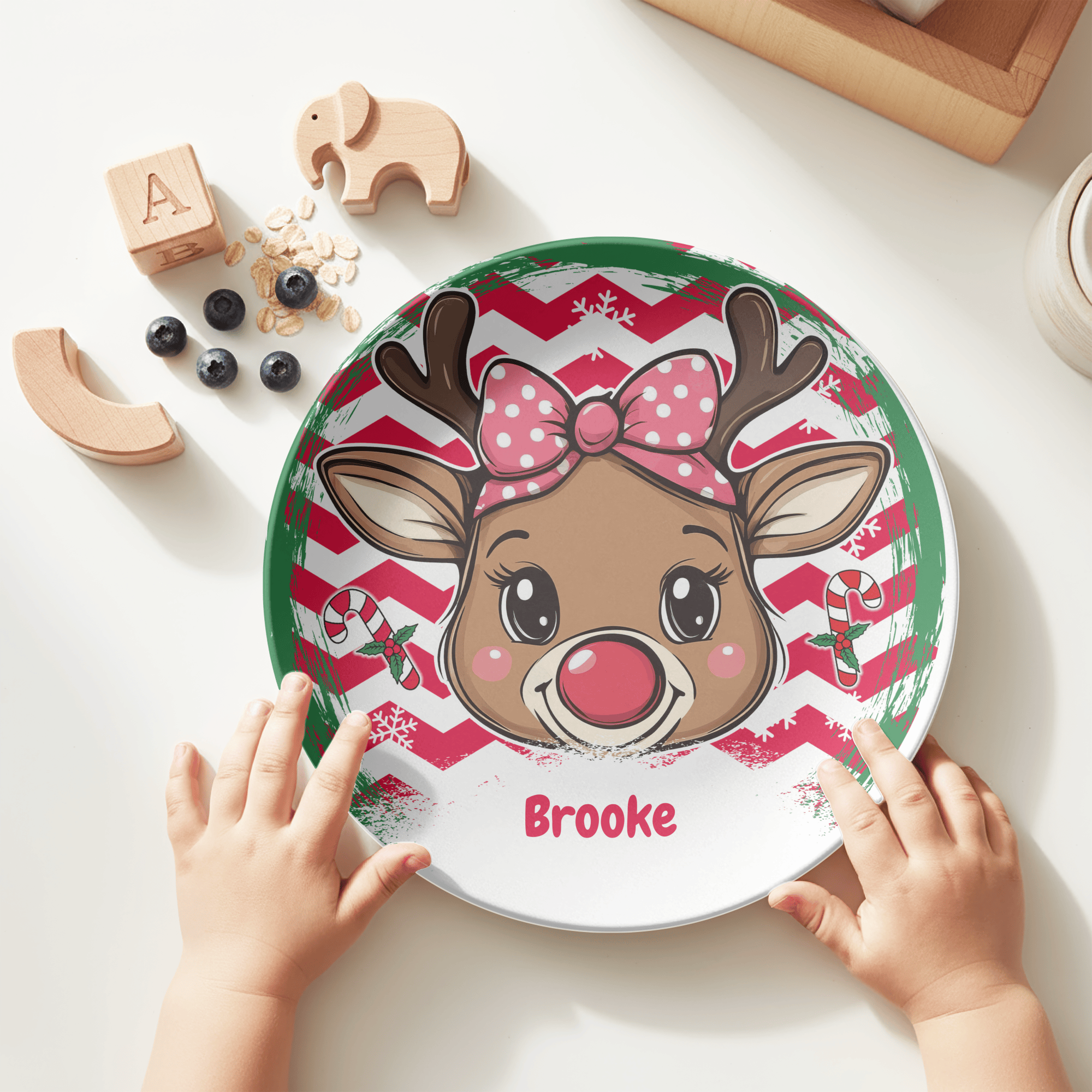 Personalized Girl Bow Reindeer Plate by Lil Plate Shop