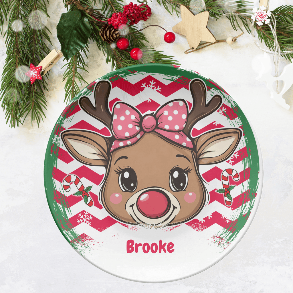 Personalized Girl Bow Reindeer Plate by Lil Plate Shop