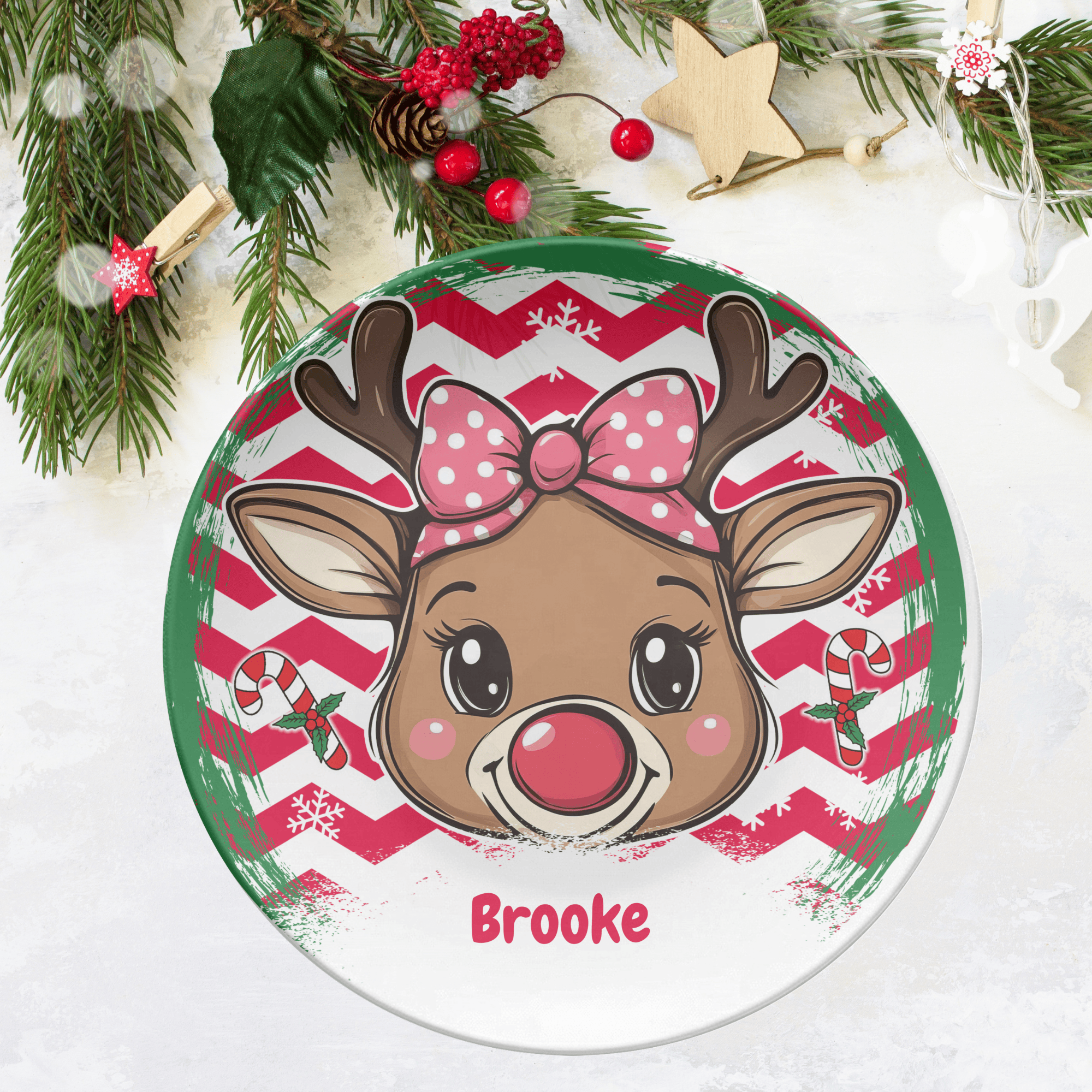 Personalized Girl Bow Reindeer Plate by Lil Plate Shop