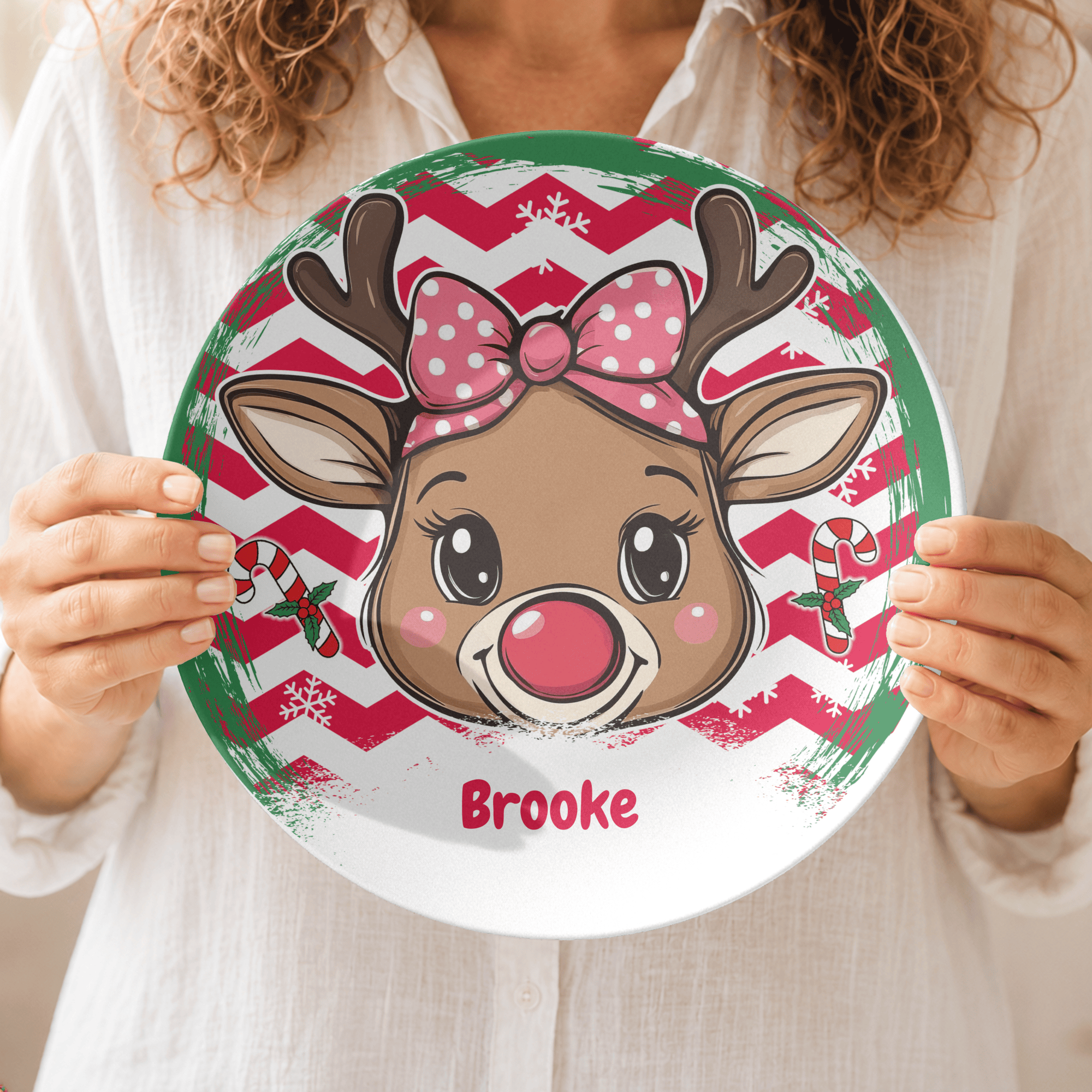 Personalized Girl Bow Reindeer Plate by Lil Plate Shop