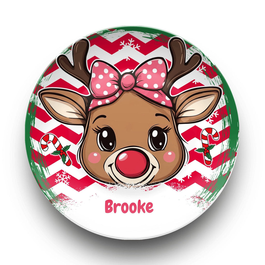 Personalized Girl Bow Reindeer Plate Plate by Lil Plate Shop