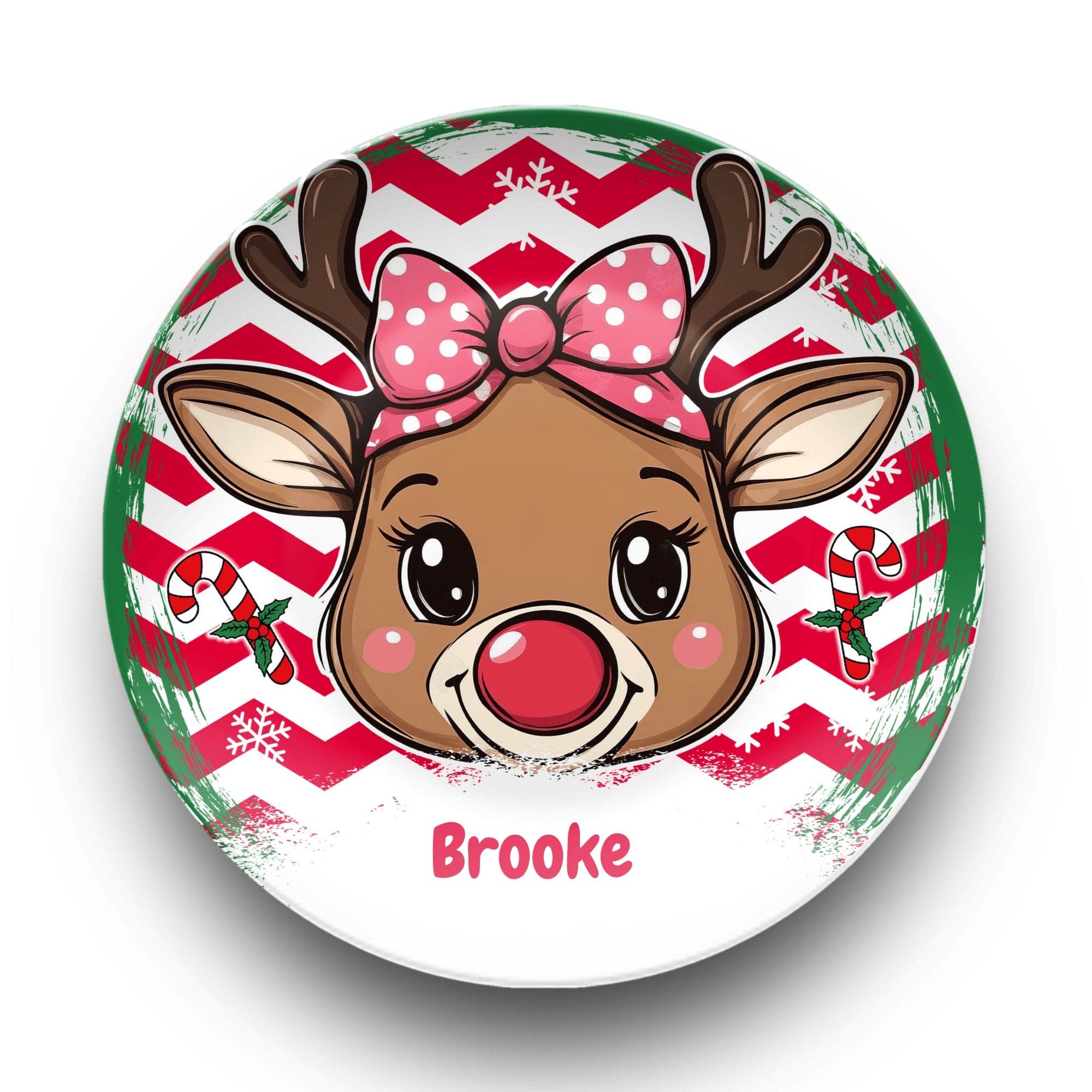 Personalized Girl Bow Reindeer Plate Plate by Lil Plate Shop