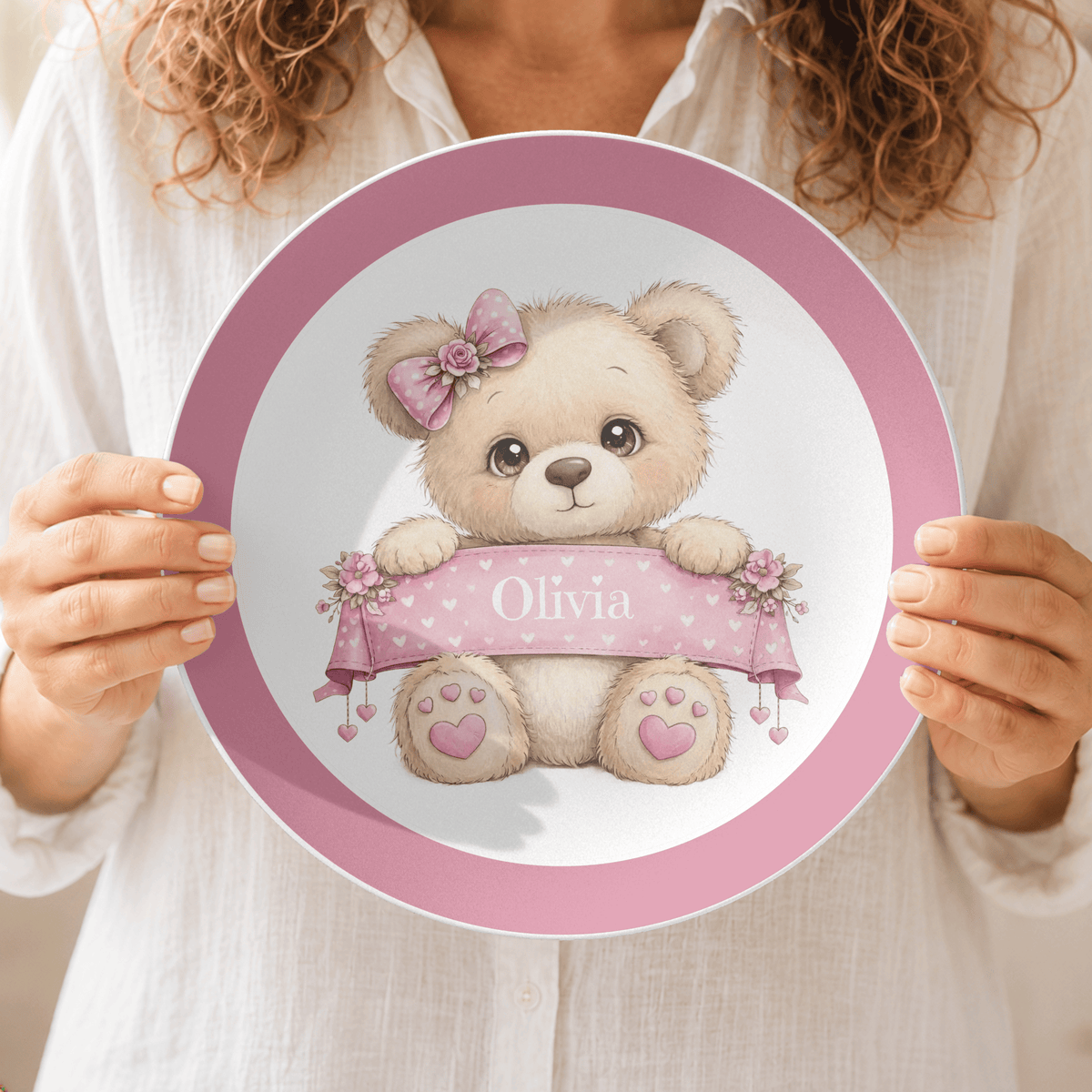 Personalized Girl Teddy Bear Plate by Lil Plate Shop