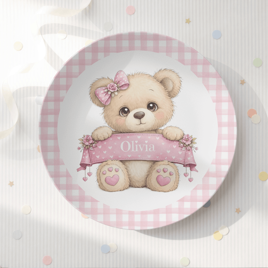 Personalized Girl Teddy Bear Plate by Lil Plate Shop