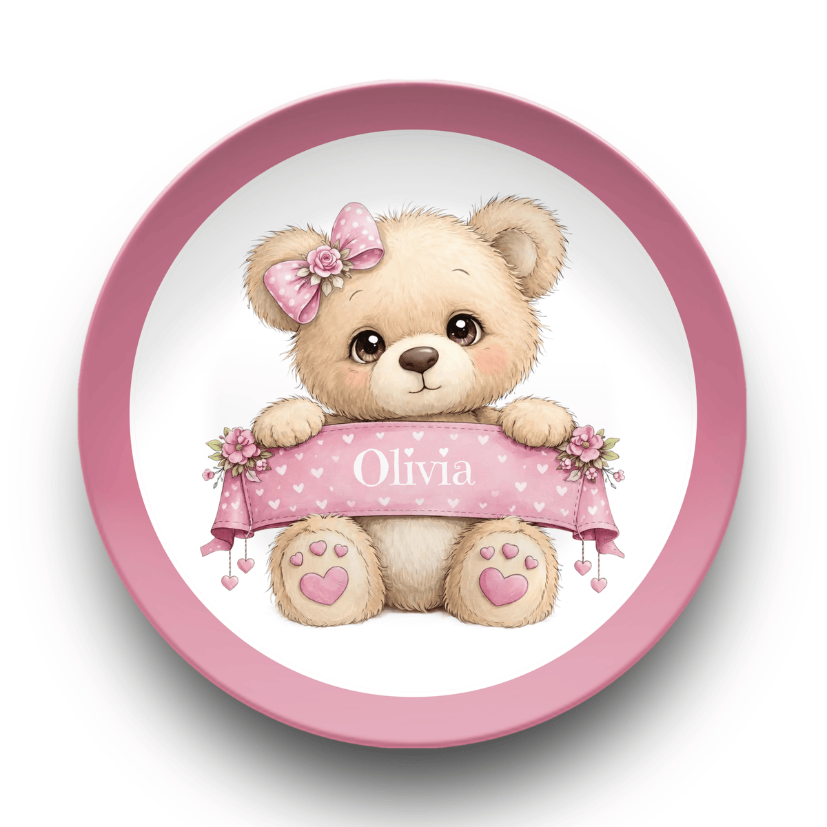 Personalized Girl Teddy Bear Plate Plate / Solid Border by Lil Plate Shop