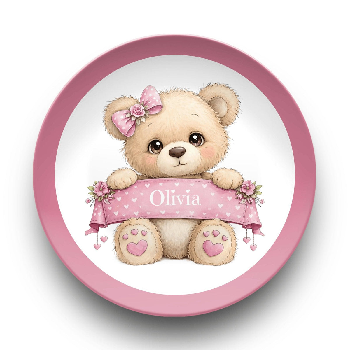 Personalized Girl Teddy Bear Plate Plate / Solid Border by Lil Plate Shop