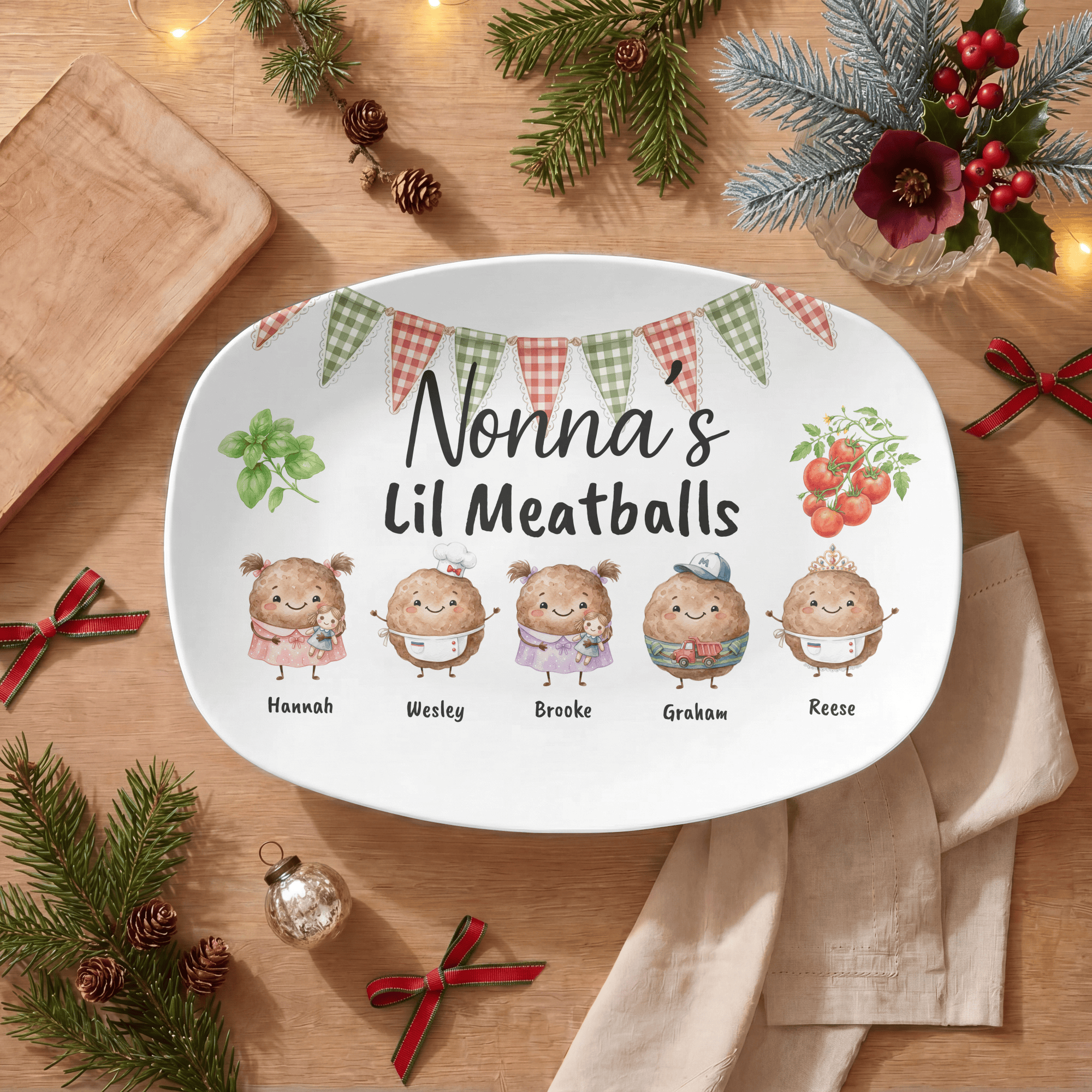 Personalized Grandma Nonna Meatball Platter Platter + Gift Box / 5 Names by Lil Plate Shop