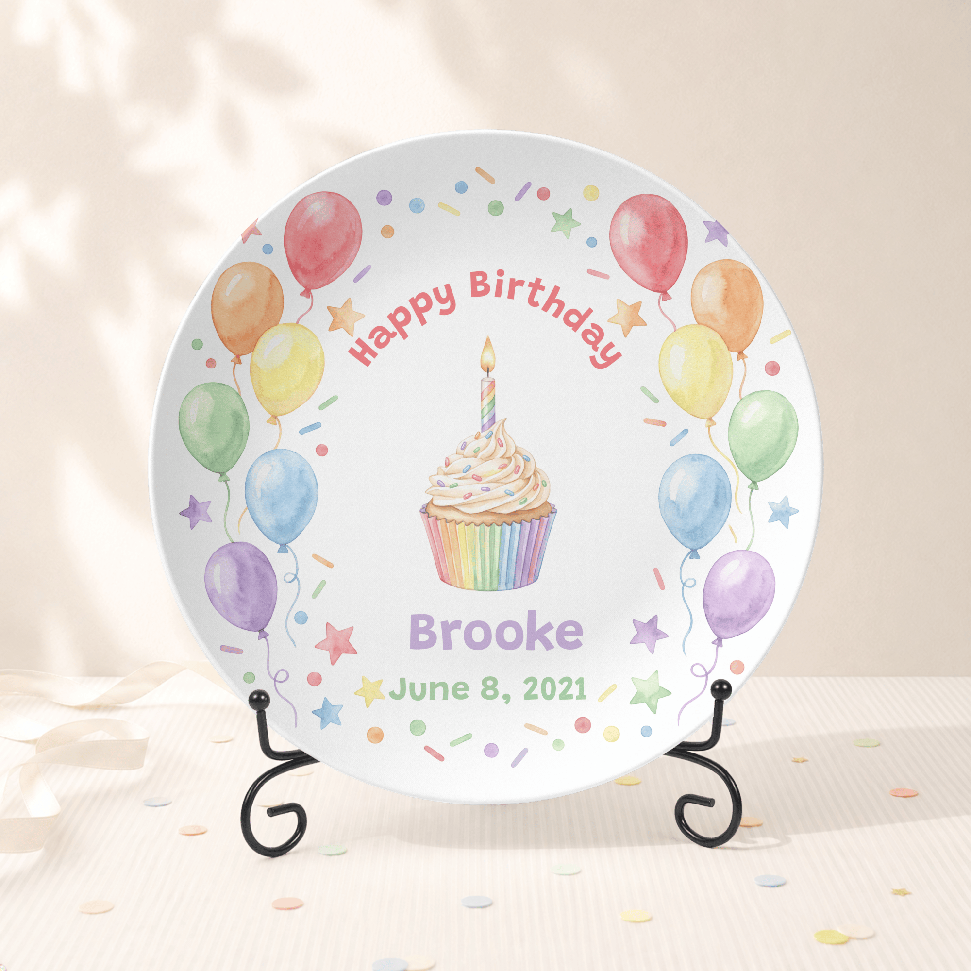 Personalized Happy Birthday Rainbow Plate Plate With Stand by Lil Plate Shop