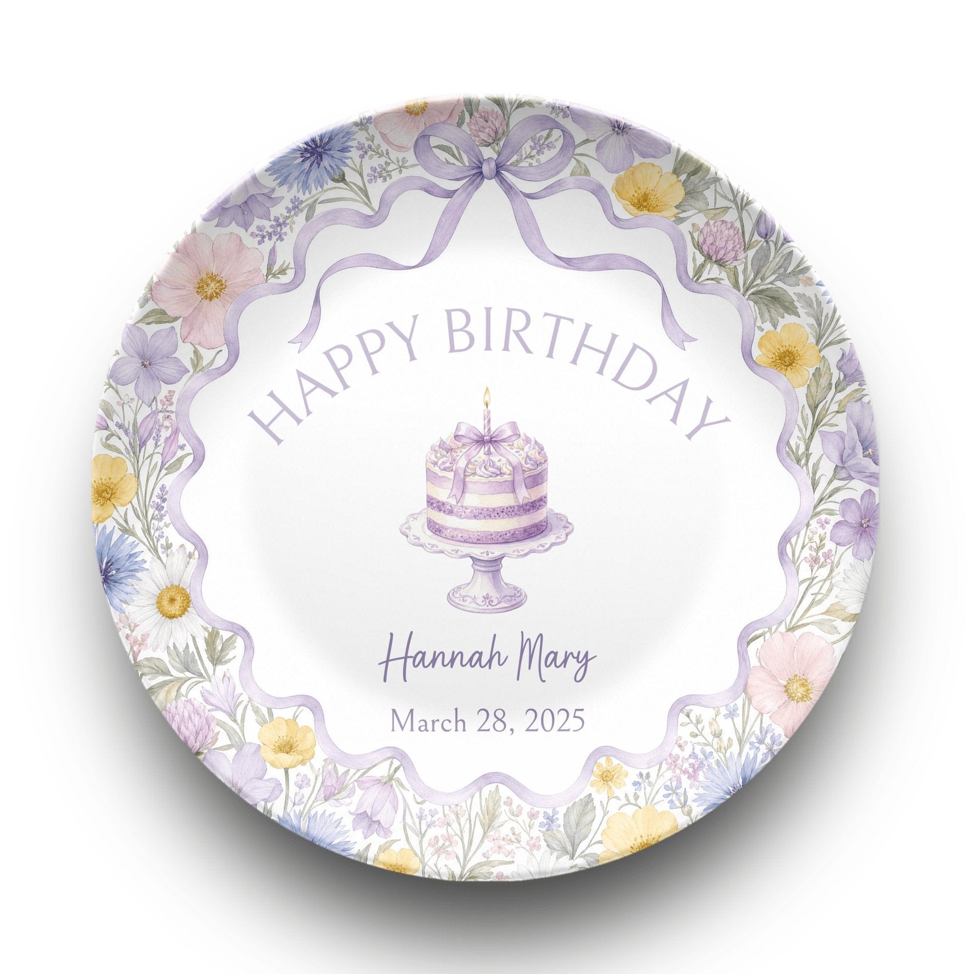 Personalized Lavender Wildflower Birthday Plate Plate by Lil Plate Shop
