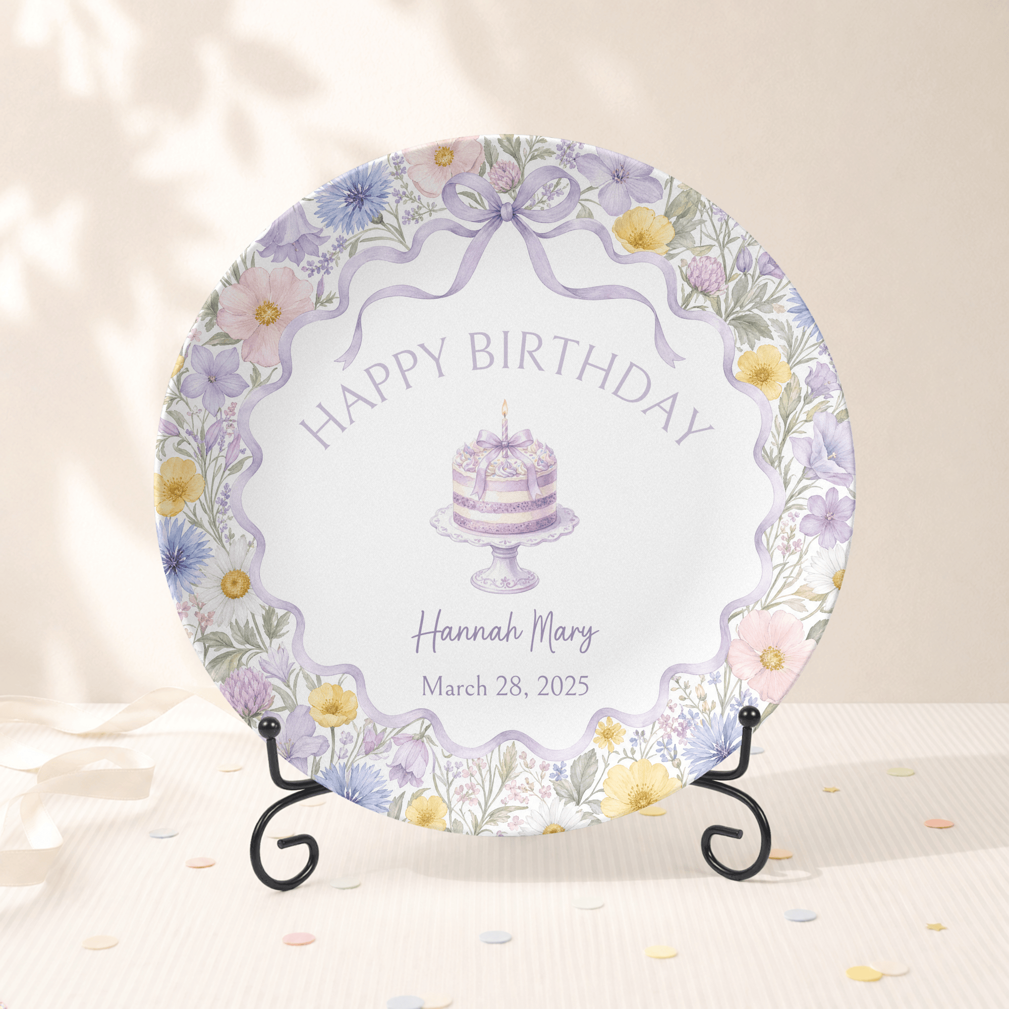 Personalized Lavender Wildflower Birthday Plate Plate With Stand by Lil Plate Shop